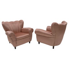 Pair of Mid-Century Modern Italian Satin Armchairs, 1950s