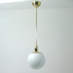 Pair of Mid-Century Modern Italian Satinated Glass and Brass Pendants, 1960s