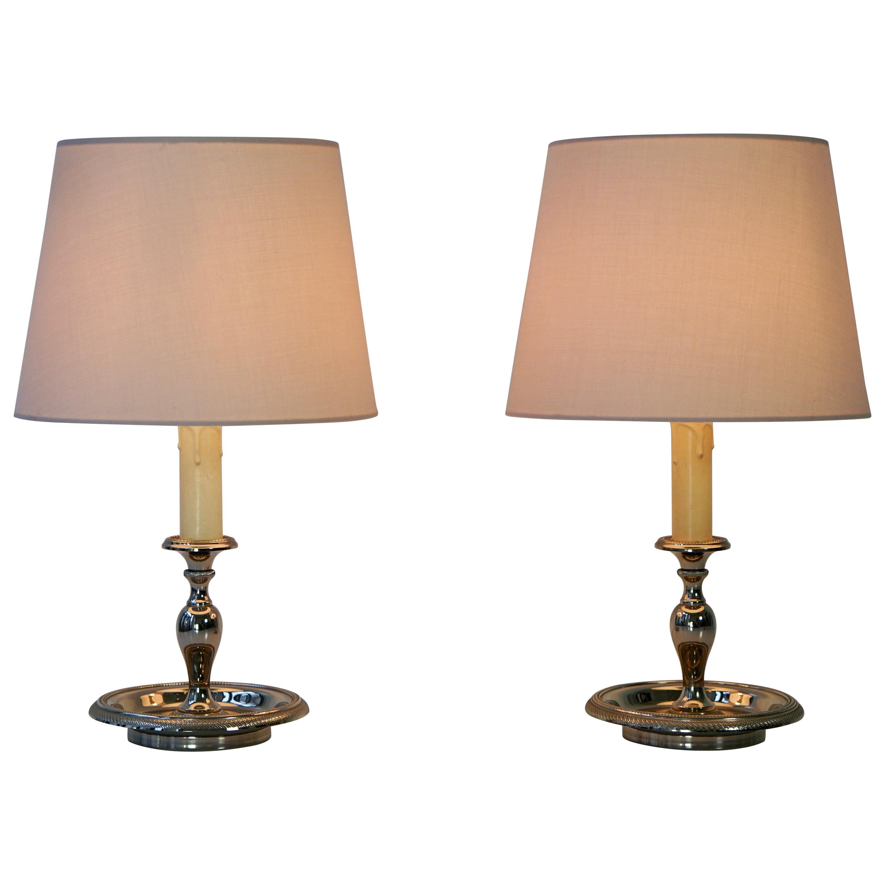 Pair of MidCentury Modern Italian Silver Plated Candlestick Table