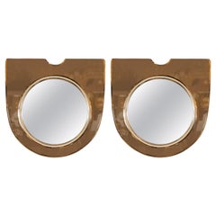 Pair of Mid-Century Modern Italian Smoked Citrine Floating Shield Form Mirrors