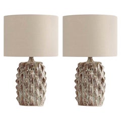Pair of Mid-Century Style Green Glazed Ceramic Table Lamps