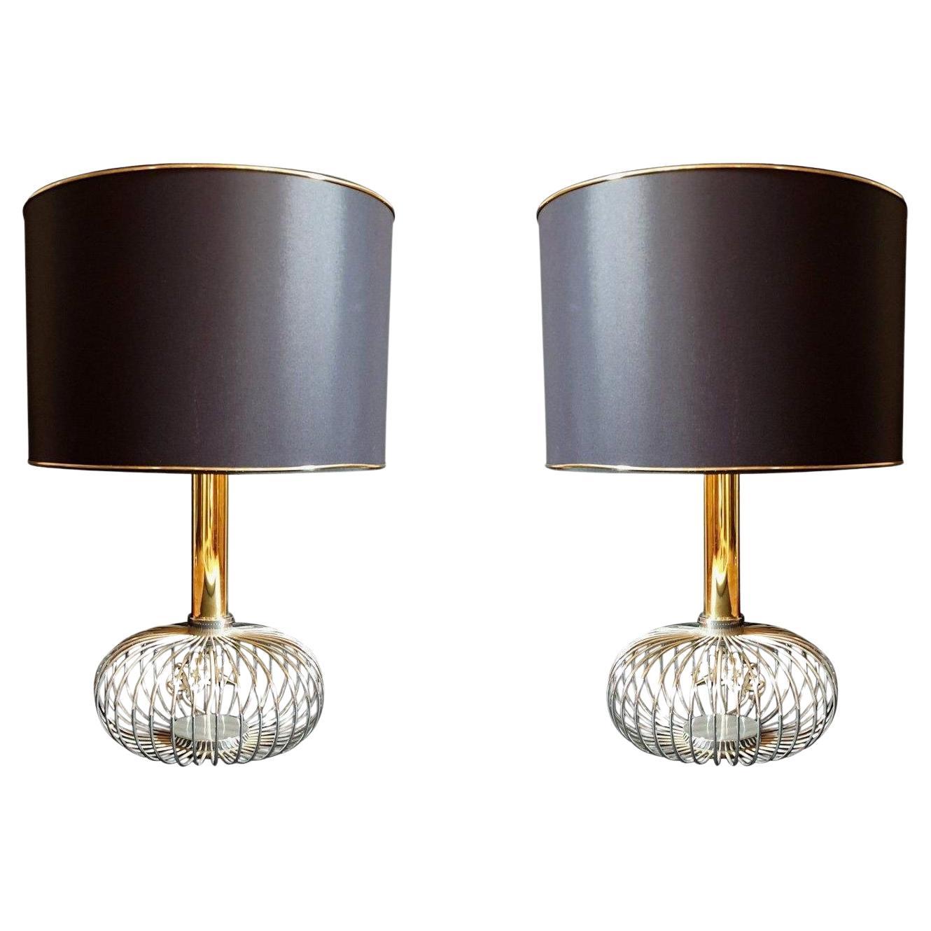 Pair of chrome Italian Table Lamps For Sale