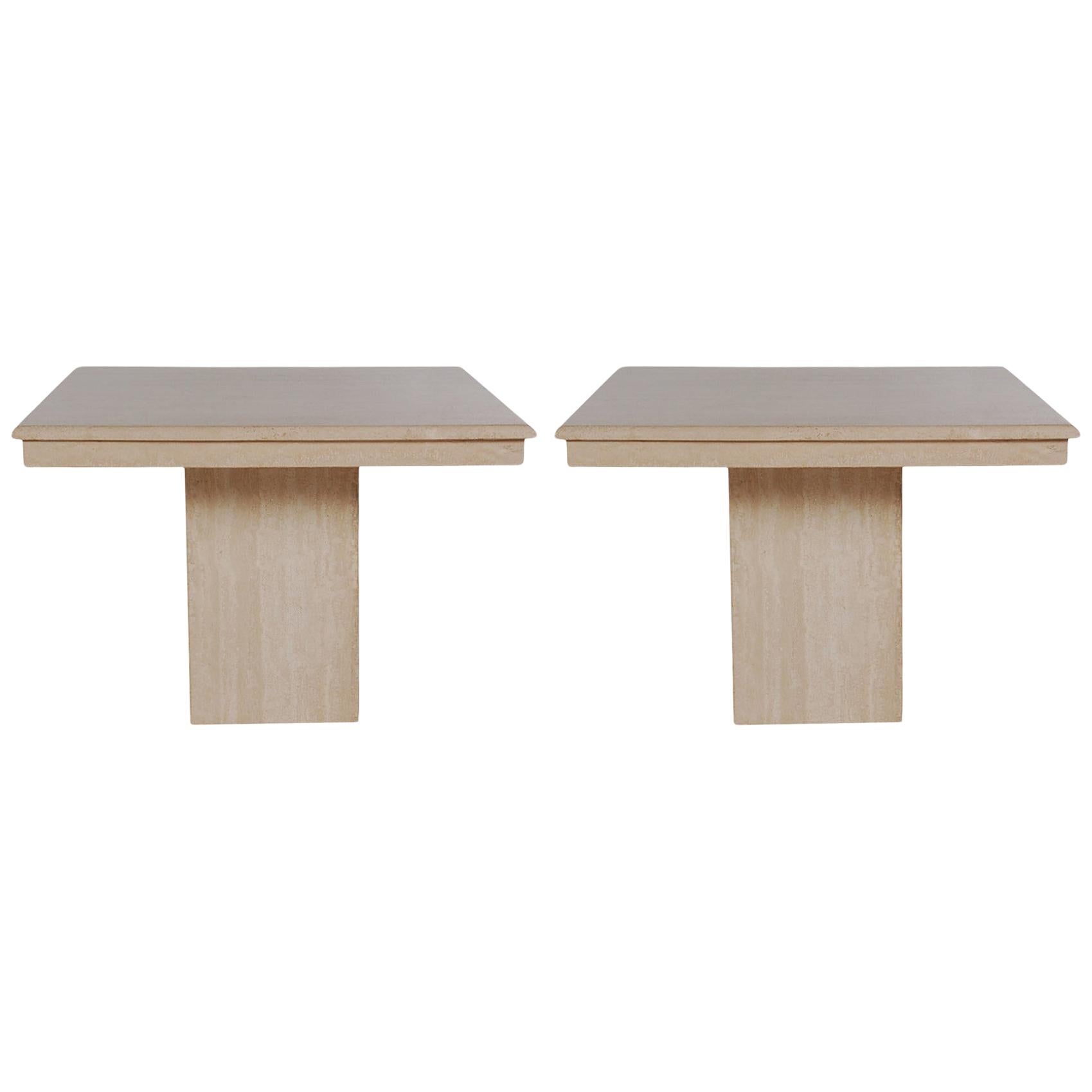 Pair of Mid-Century Modern Italian Travertine Marble End Tables or Side Tables