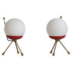Pair of Mid-Century Modern Italian Tripod Table Lamps with Spherical Shades