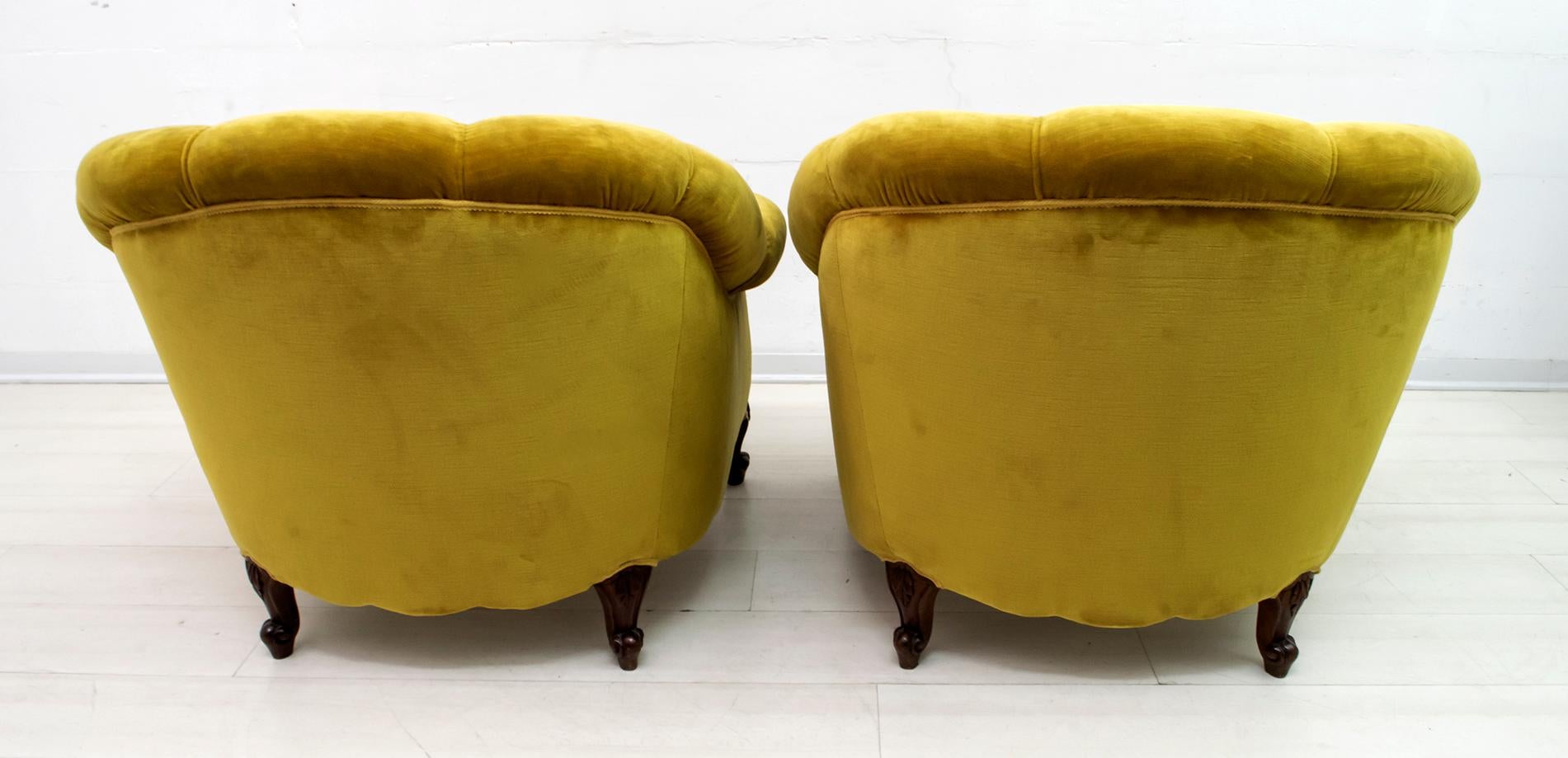 Mid-20th Century Pair of Mid-Century Modern Italian Velvet Armchairs, 1950s For Sale