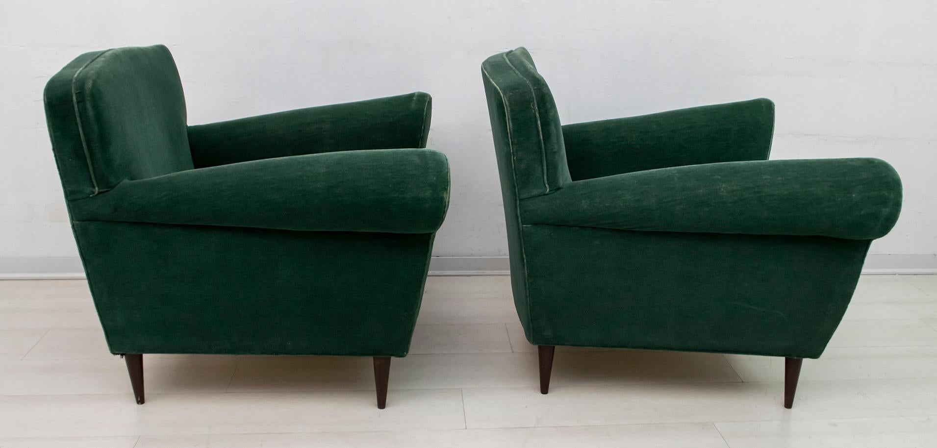 Mid-20th Century Pair of Mid-Century Modern Italian Velvet Armchairs, 1950s