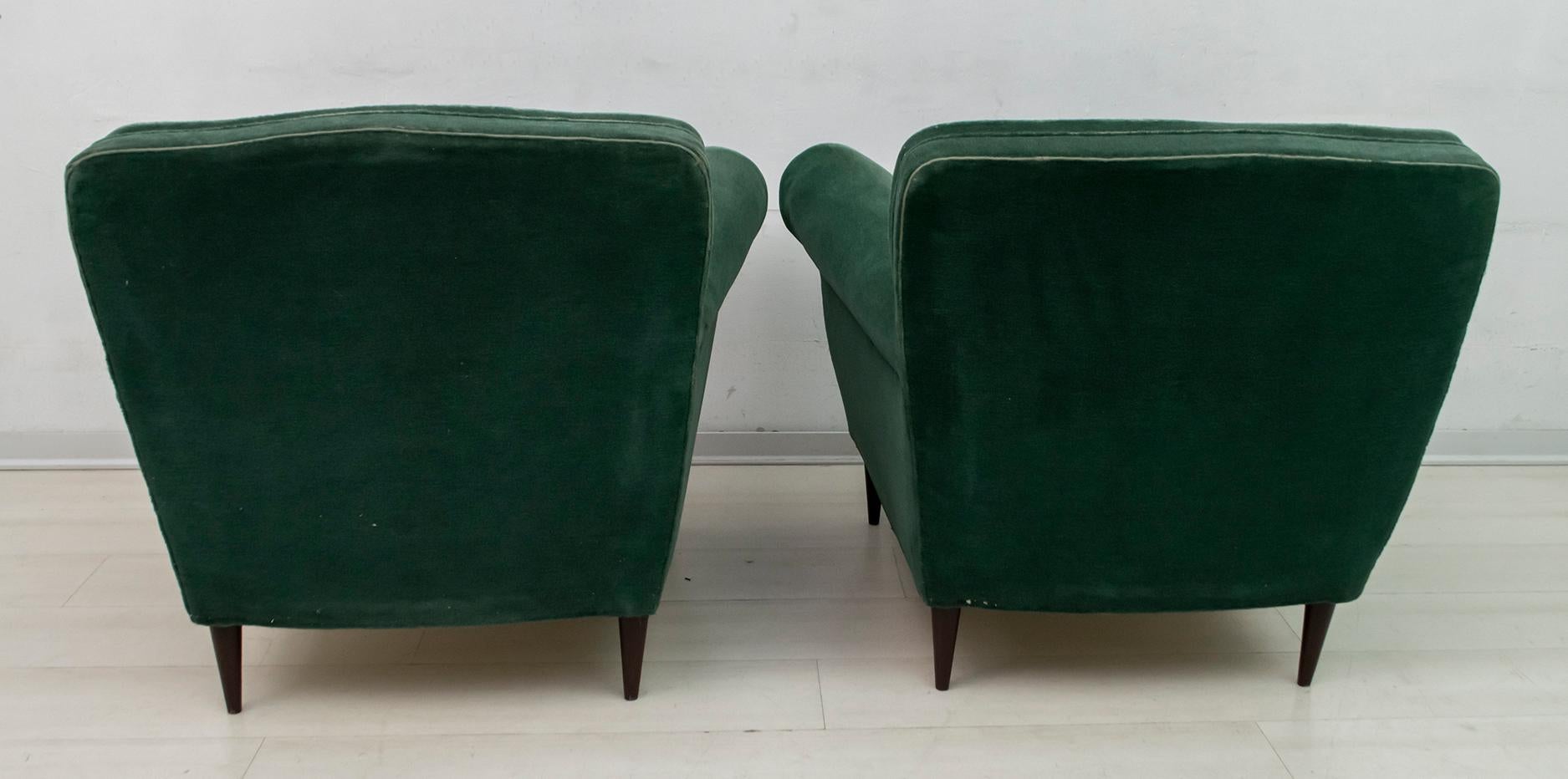 Pair of Mid-Century Modern Italian Velvet Armchairs, 1950s 1