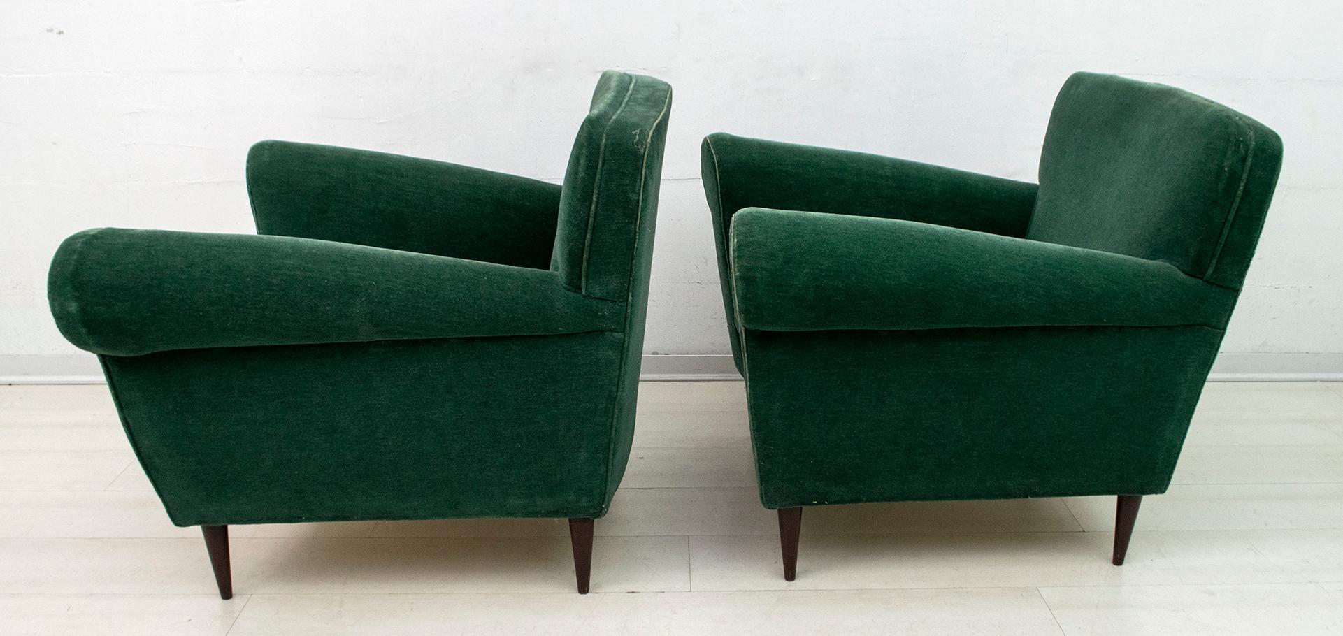 Pair of Mid-Century Modern Italian Velvet Armchairs, 1950s 2