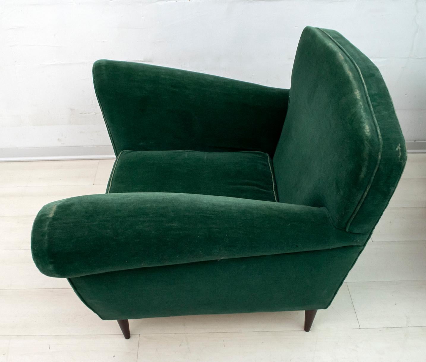 Pair of Mid-Century Modern Italian Velvet Armchairs, 1950s 3
