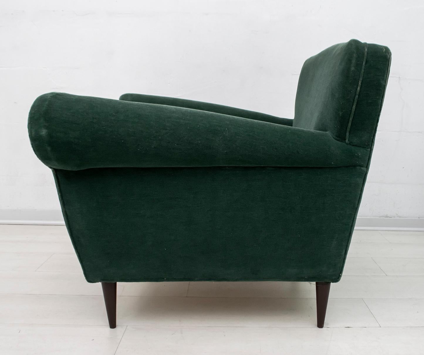 Pair of Mid-Century Modern Italian Velvet Armchairs, 1950s 4