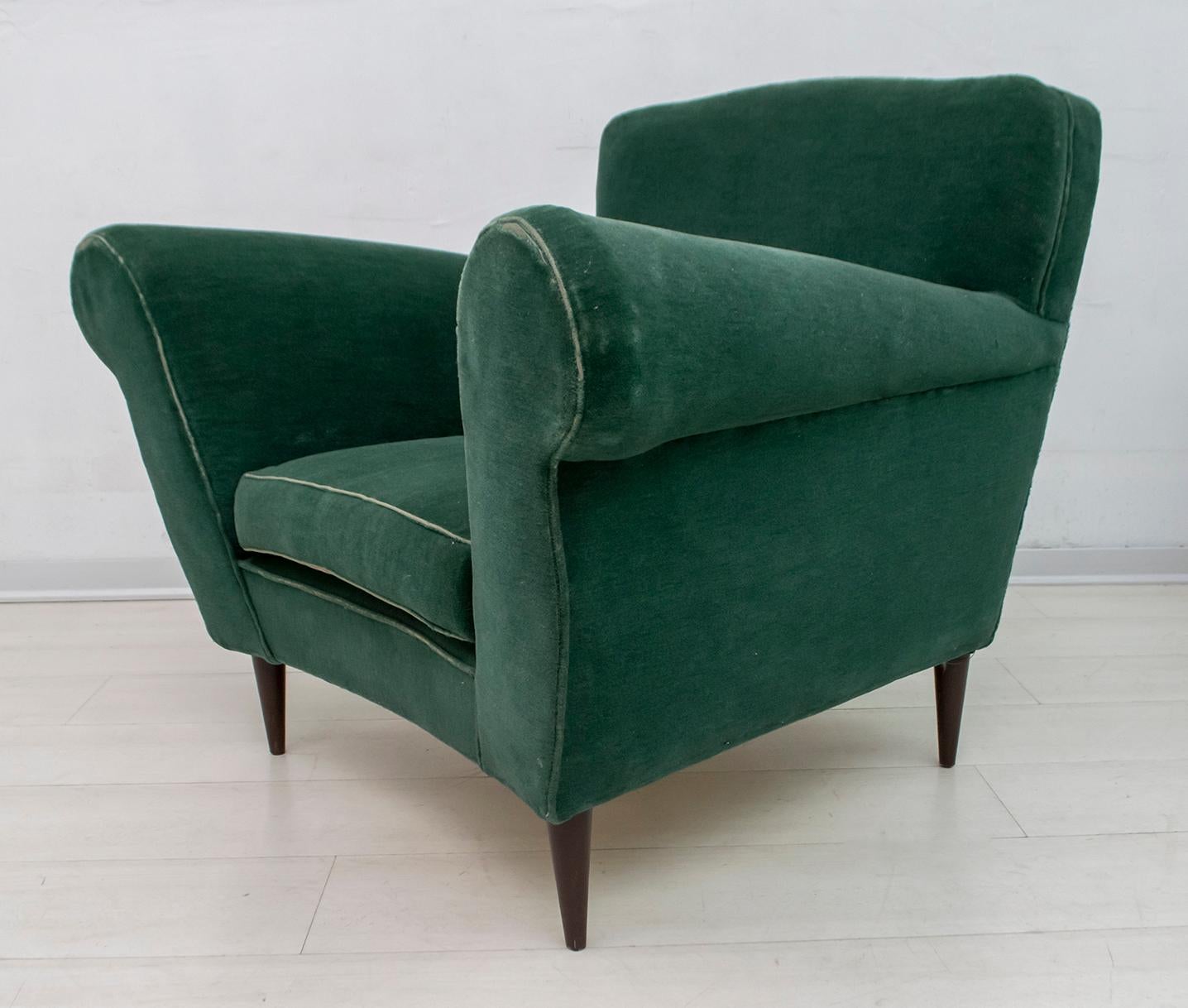 Pair of Mid-Century Modern Italian Velvet Armchairs, 1950s 5