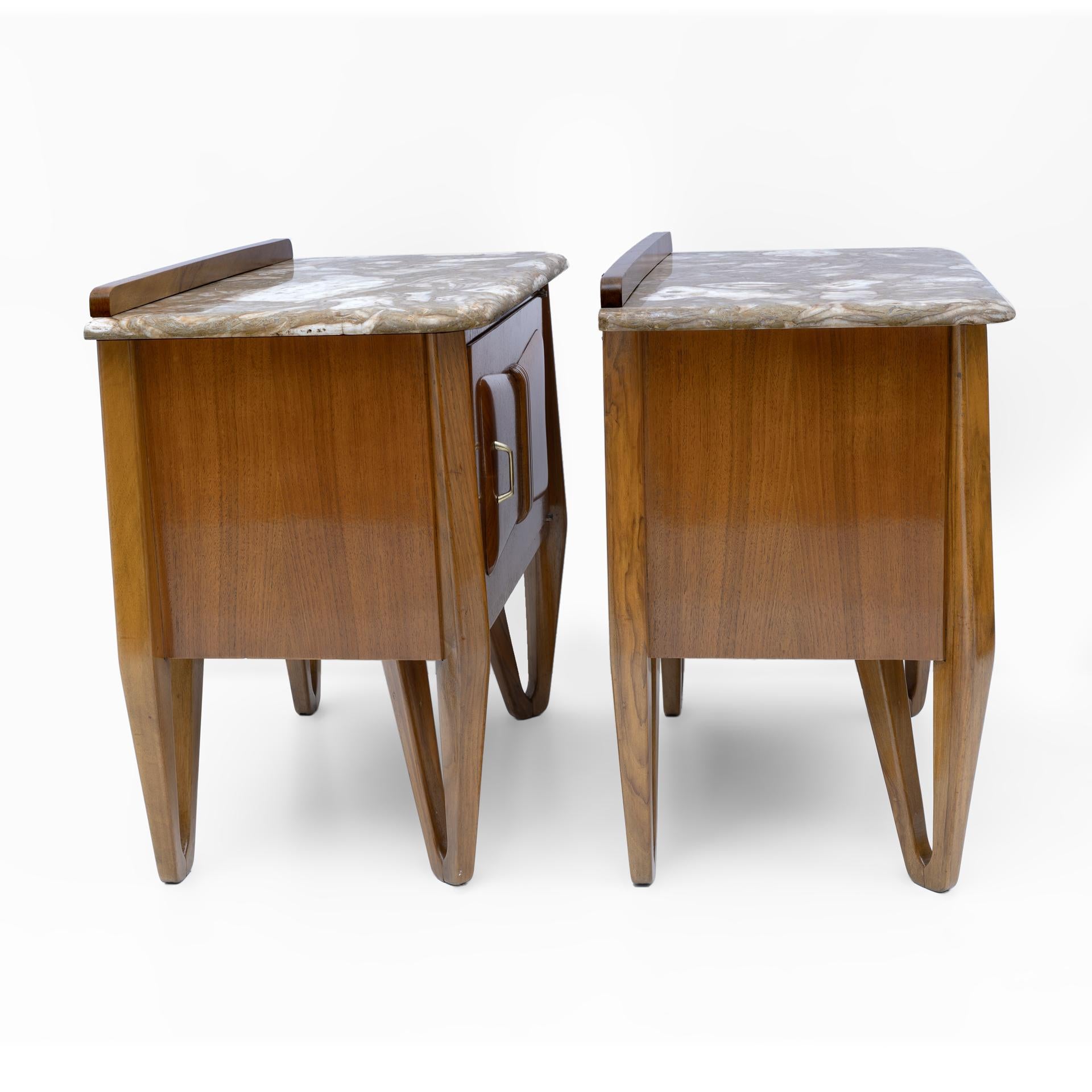 Pair of Mid-Century Modern Italian Walnut and Marble Nightstands, 1950s For Sale 3