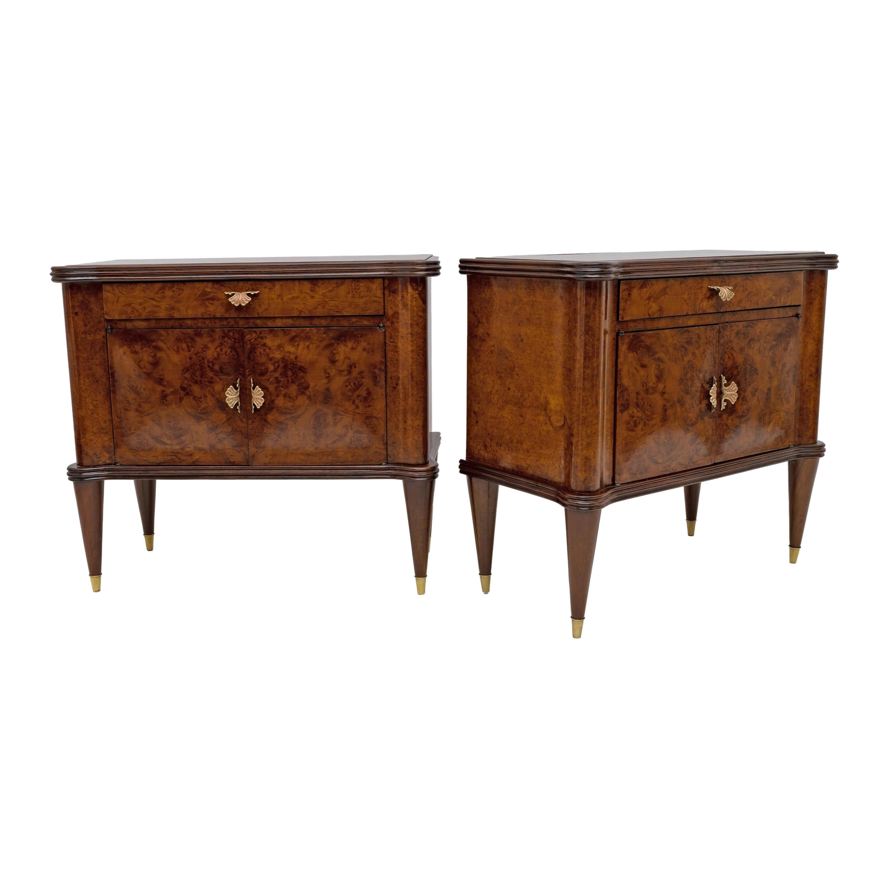 Pair of Mid-Century Modern Italian Walnut and Thuja Root Nightstands, 1950s