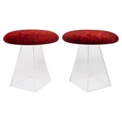 Pair of Mid Century Modern Jack Lenor Larsen Velvet Lucite Pyramid Stools  1960s