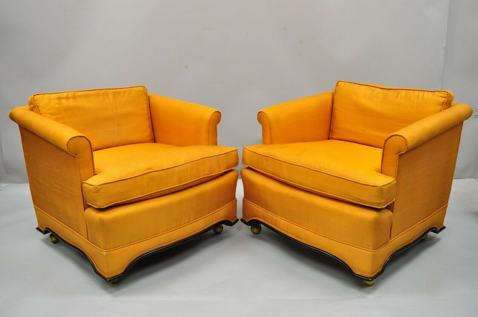 Pair of Mid-Century Modern James Mont Dunbar Style Oriental Club Lounge Chairs 5