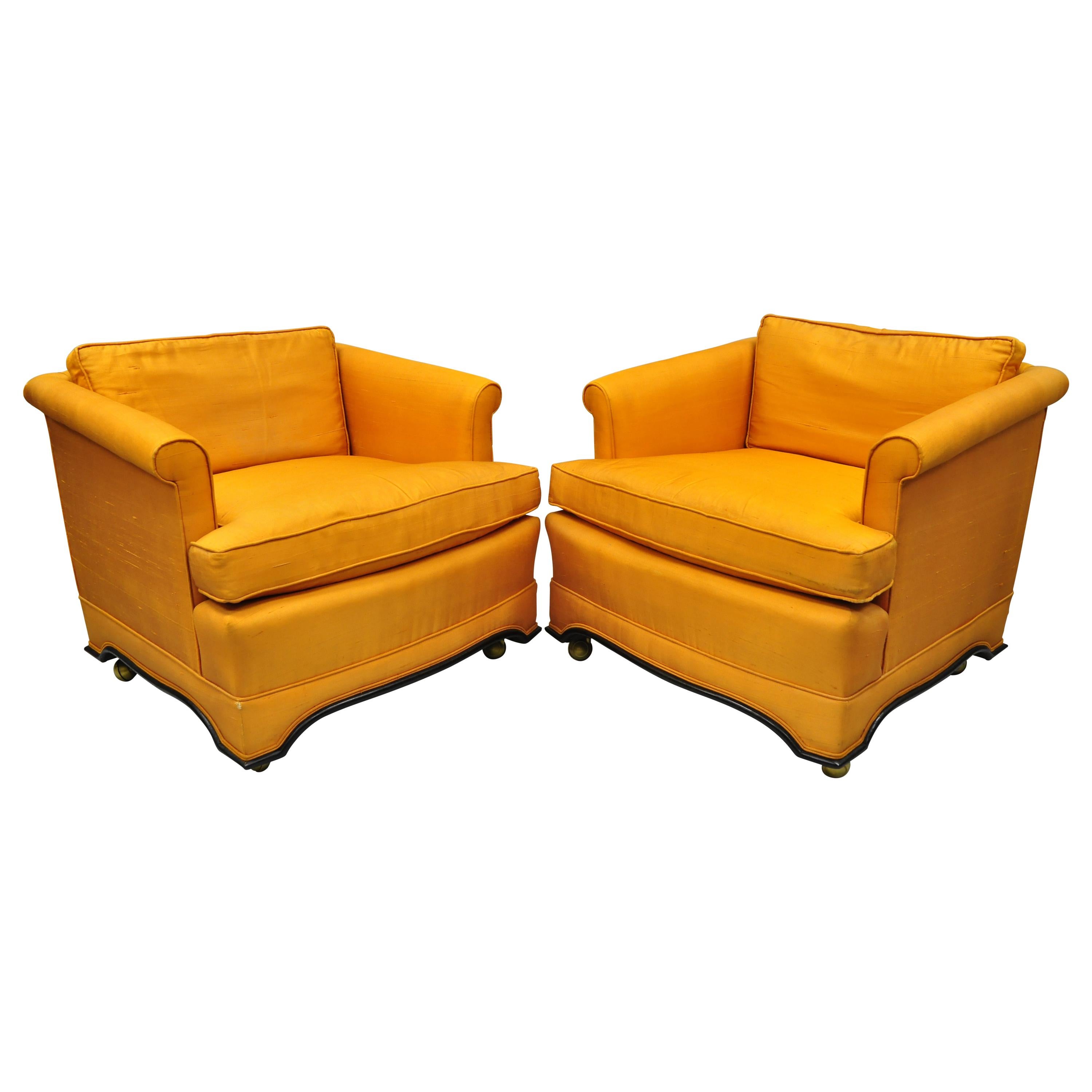 Pair of Mid-Century Modern James Mont Dunbar Style Oriental Club Lounge Chairs