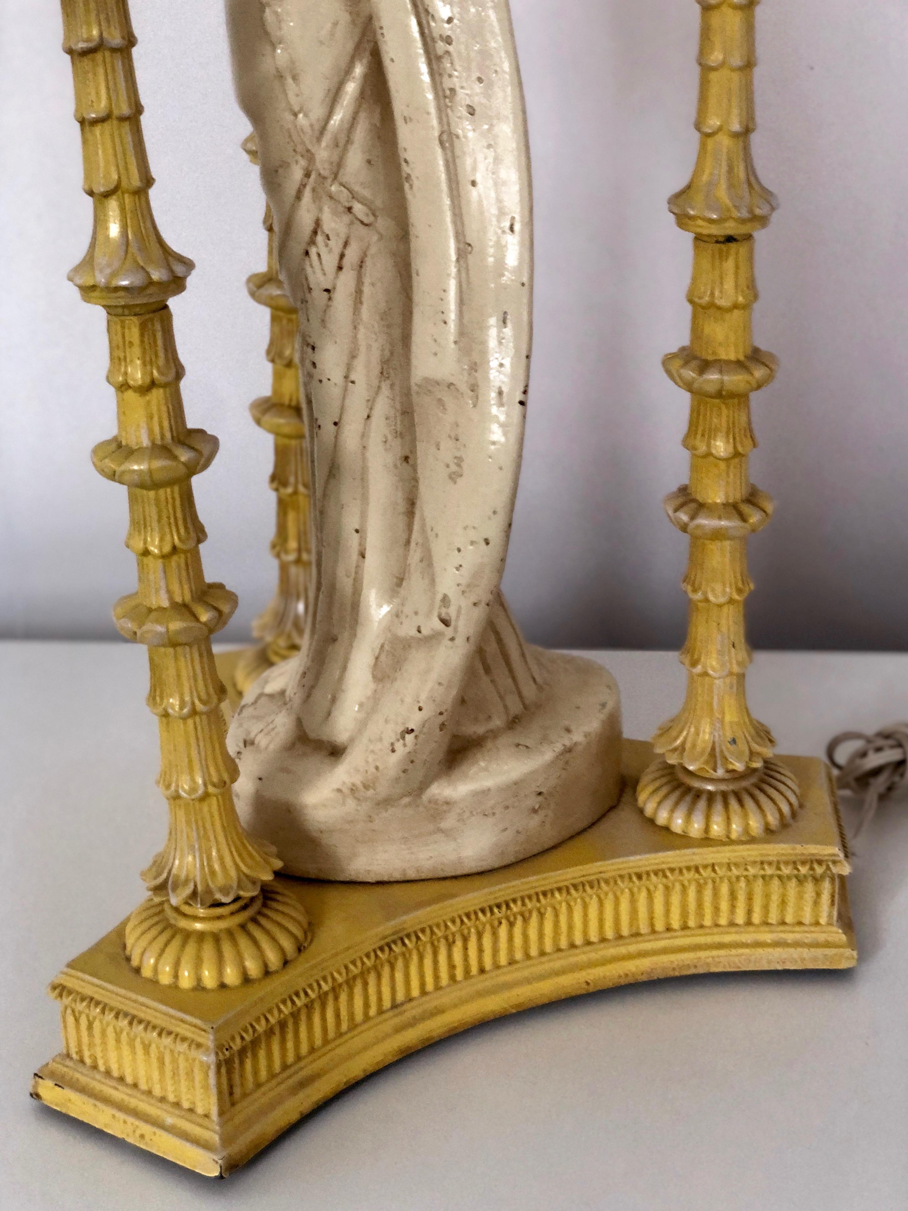 Pair of Ivory and Yellow James Mont Style Hollywood Regency Quan Yin Asian Lamps For Sale 1