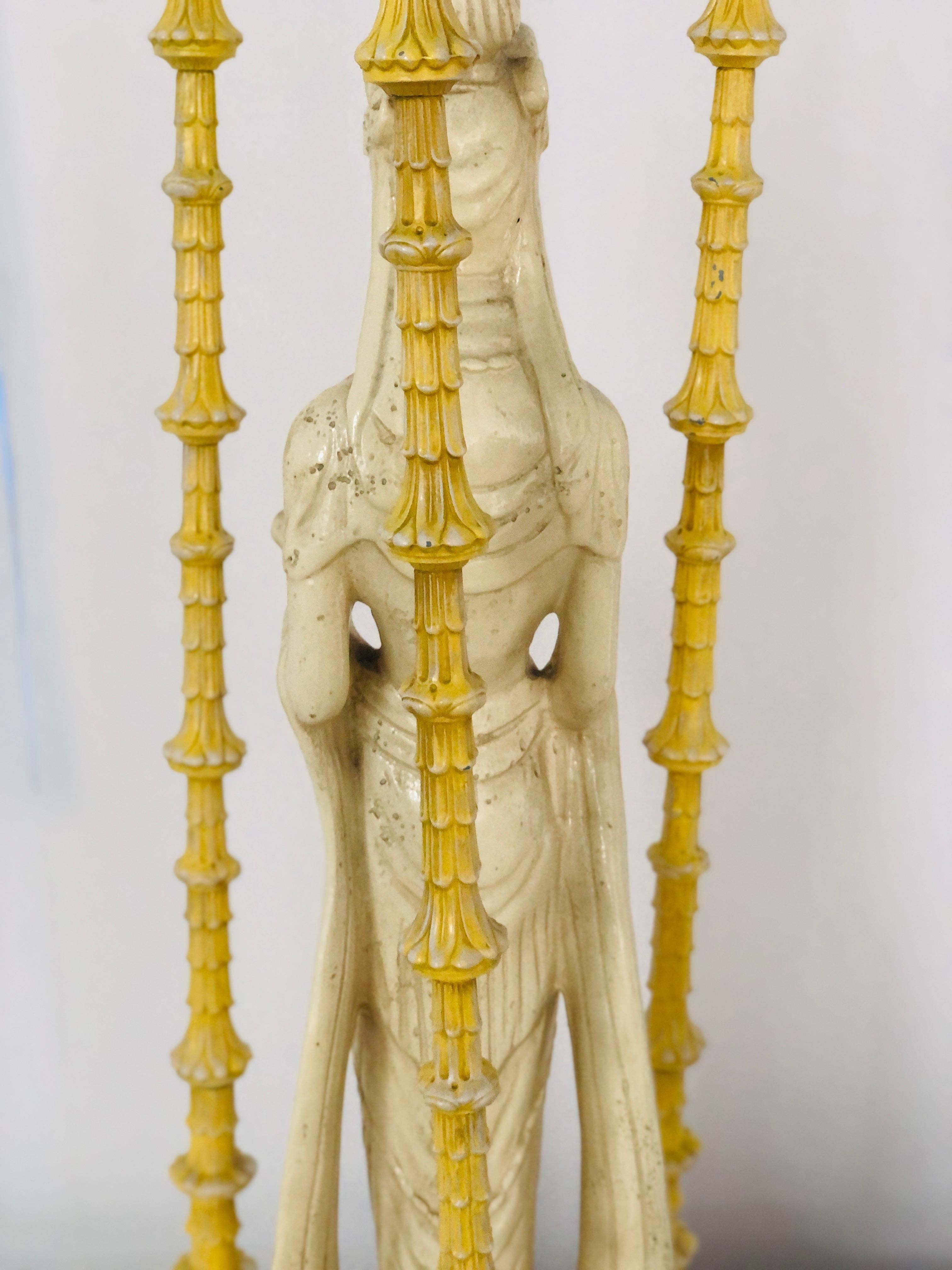 Pair of Ivory and Yellow James Mont Style Hollywood Regency Quan Yin Asian Lamps For Sale 3