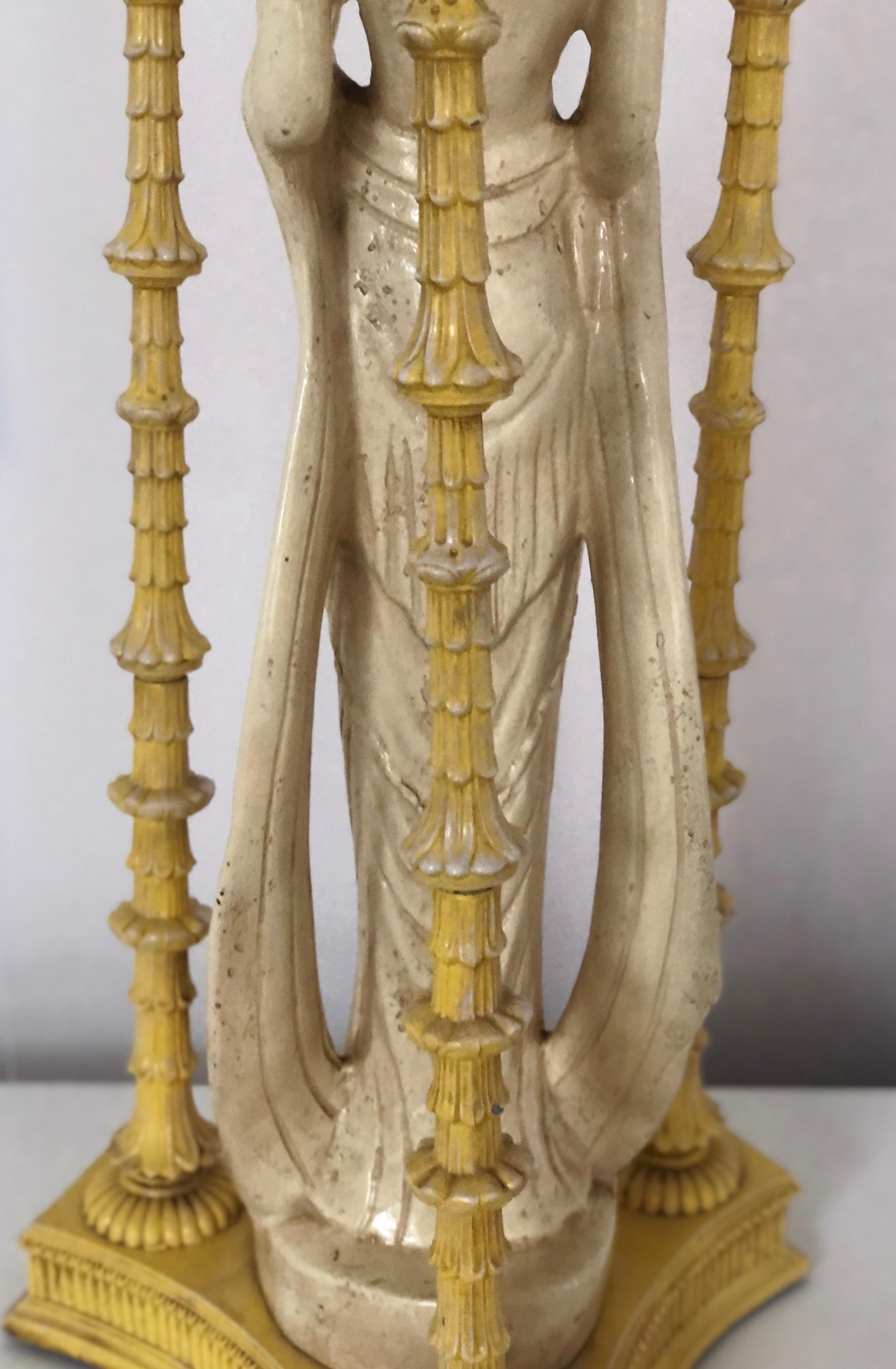 Pair of Ivory and Yellow James Mont Style Hollywood Regency Quan Yin Asian Lamps For Sale 4