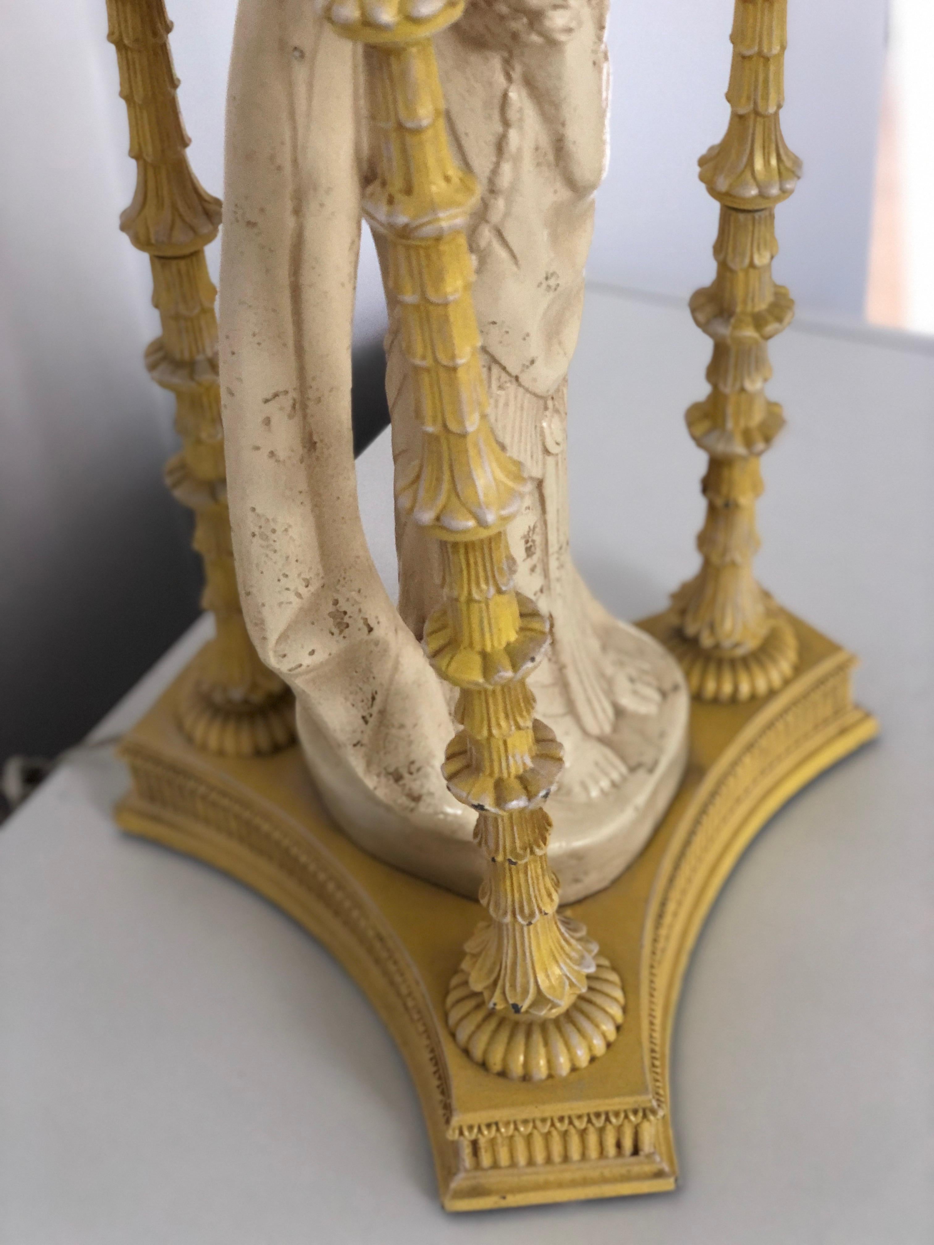 Pair of Ivory and Yellow James Mont Style Hollywood Regency Quan Yin Asian Lamps In Good Condition For Sale In Houston, TX