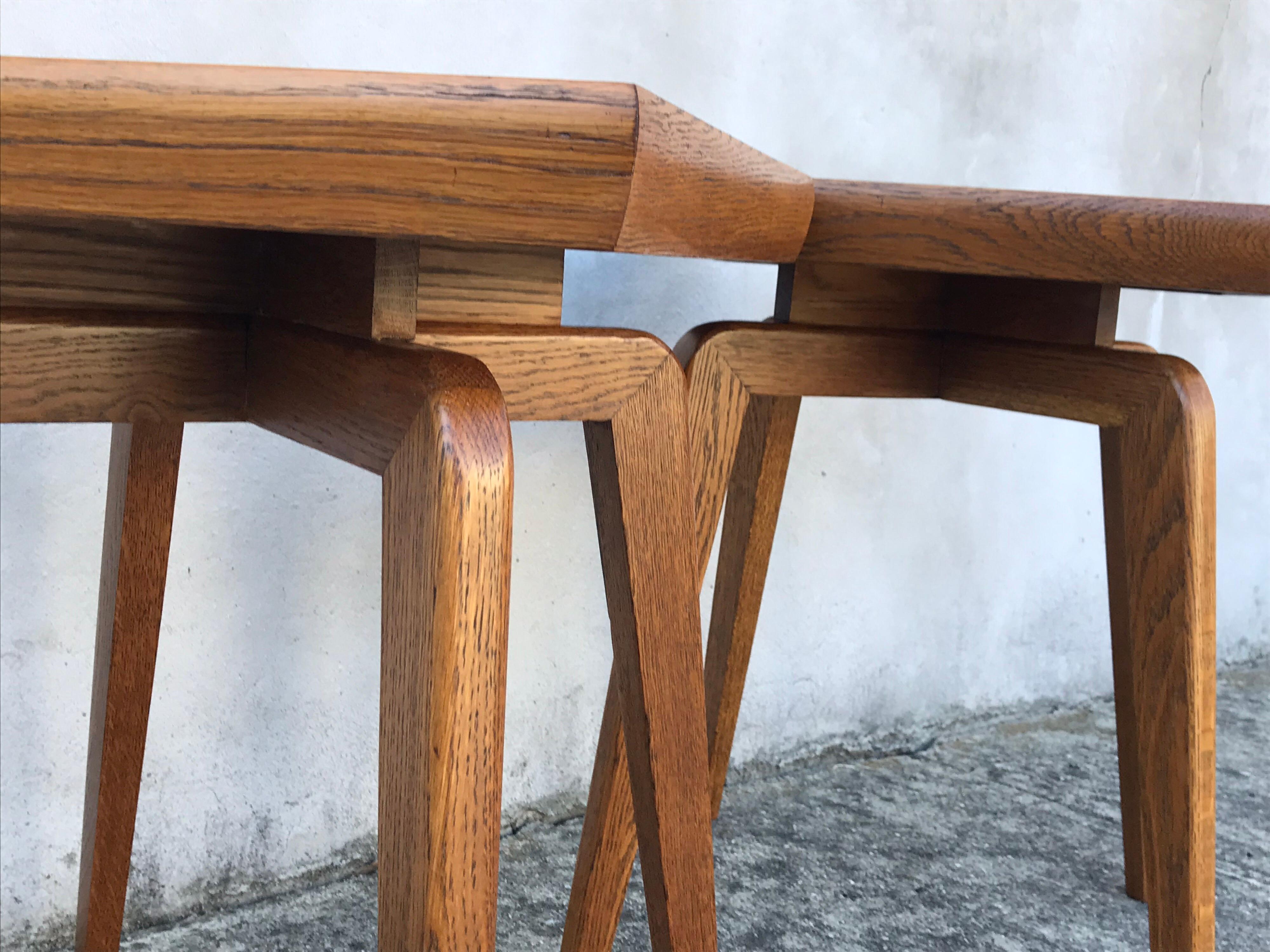 Pair of Mid Century French Red Oak Side Tables In Good Condition For Sale In Bedford Hills, NY