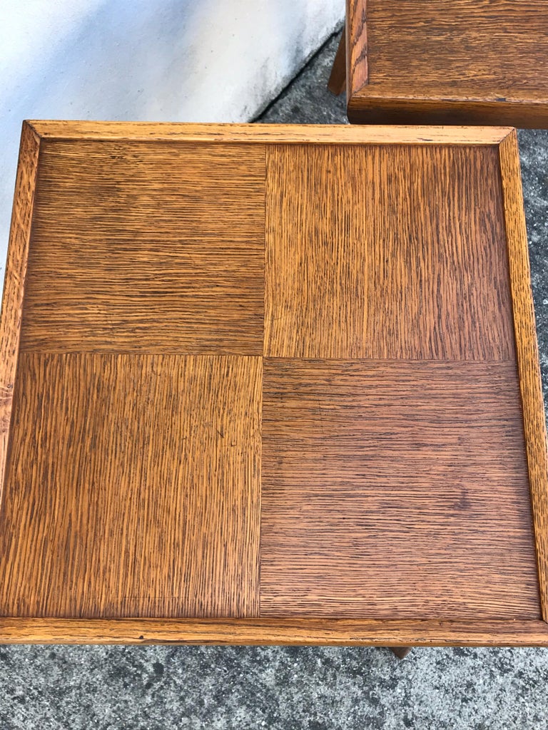 Pair of MidCentury Modern French Red Oak Side Tables Attributed to