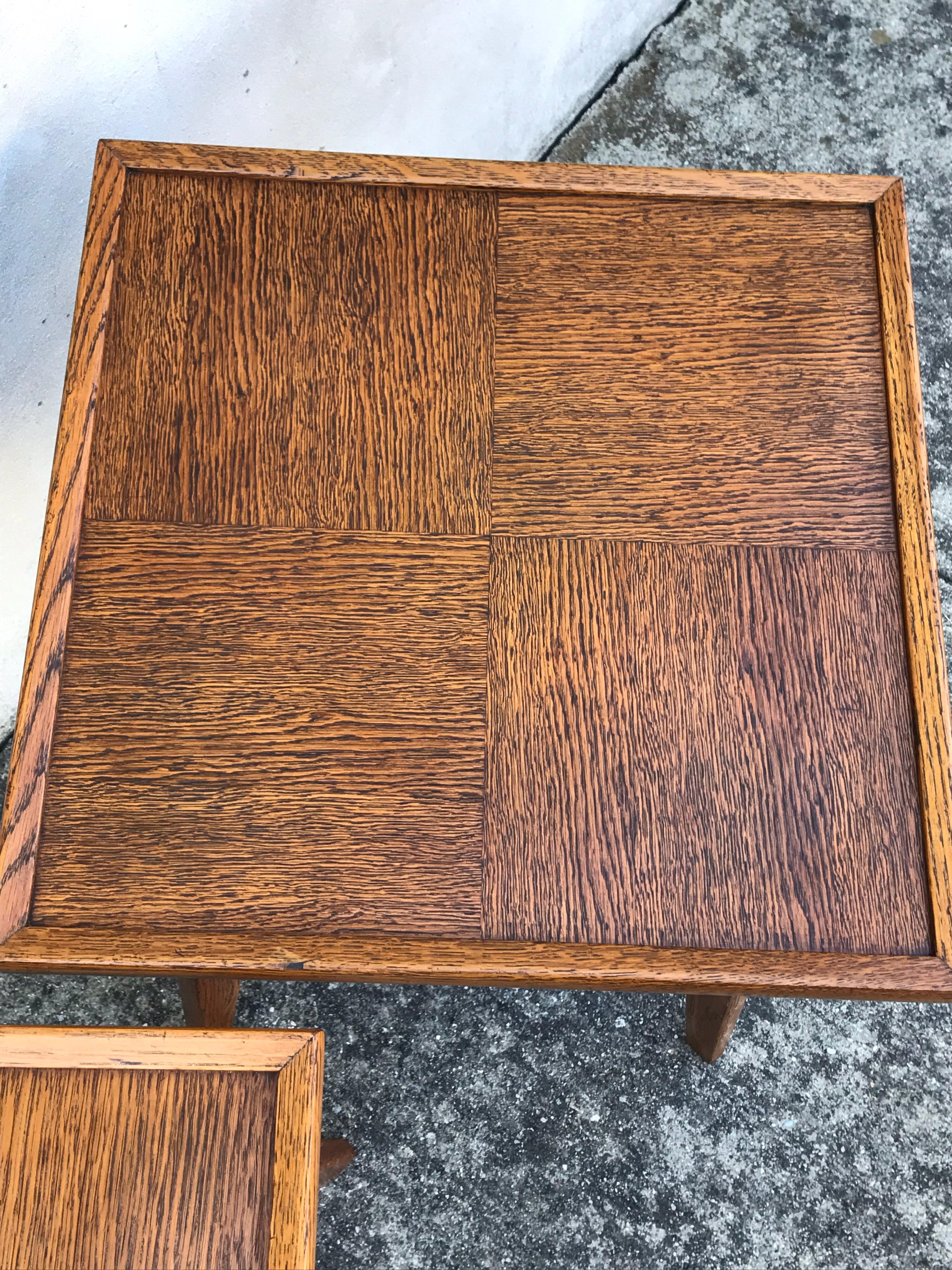 Pair of Mid Century French Red Oak Side Tables For Sale 1
