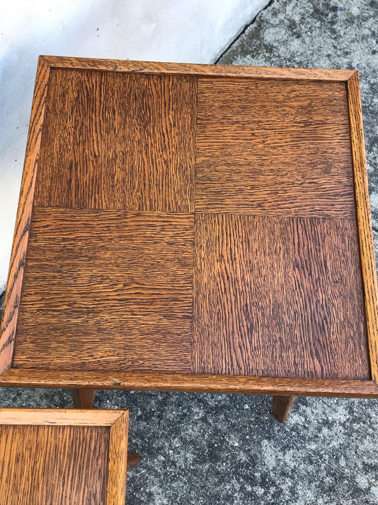 Pair of MidCentury Modern French Red Oak Side Tables Attributed to