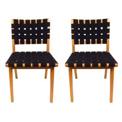 Pair of Mid-Century Modern Jen Rinsom Birch and Webbed Fabric Side Chairs