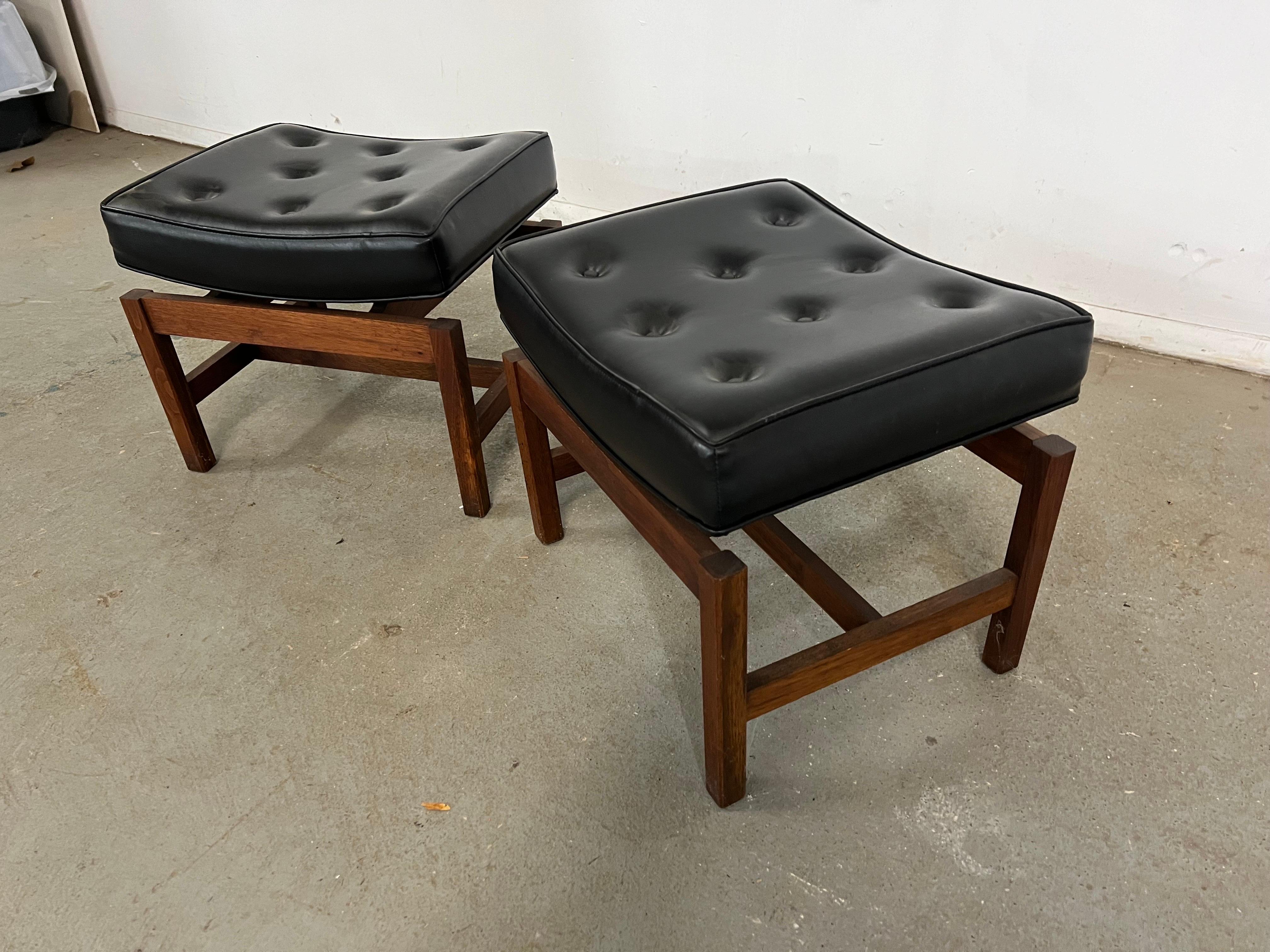 Pair of Mid Century  Modern Jens Risom Floating Top Walnut Stools/Ottomans For Sale 1