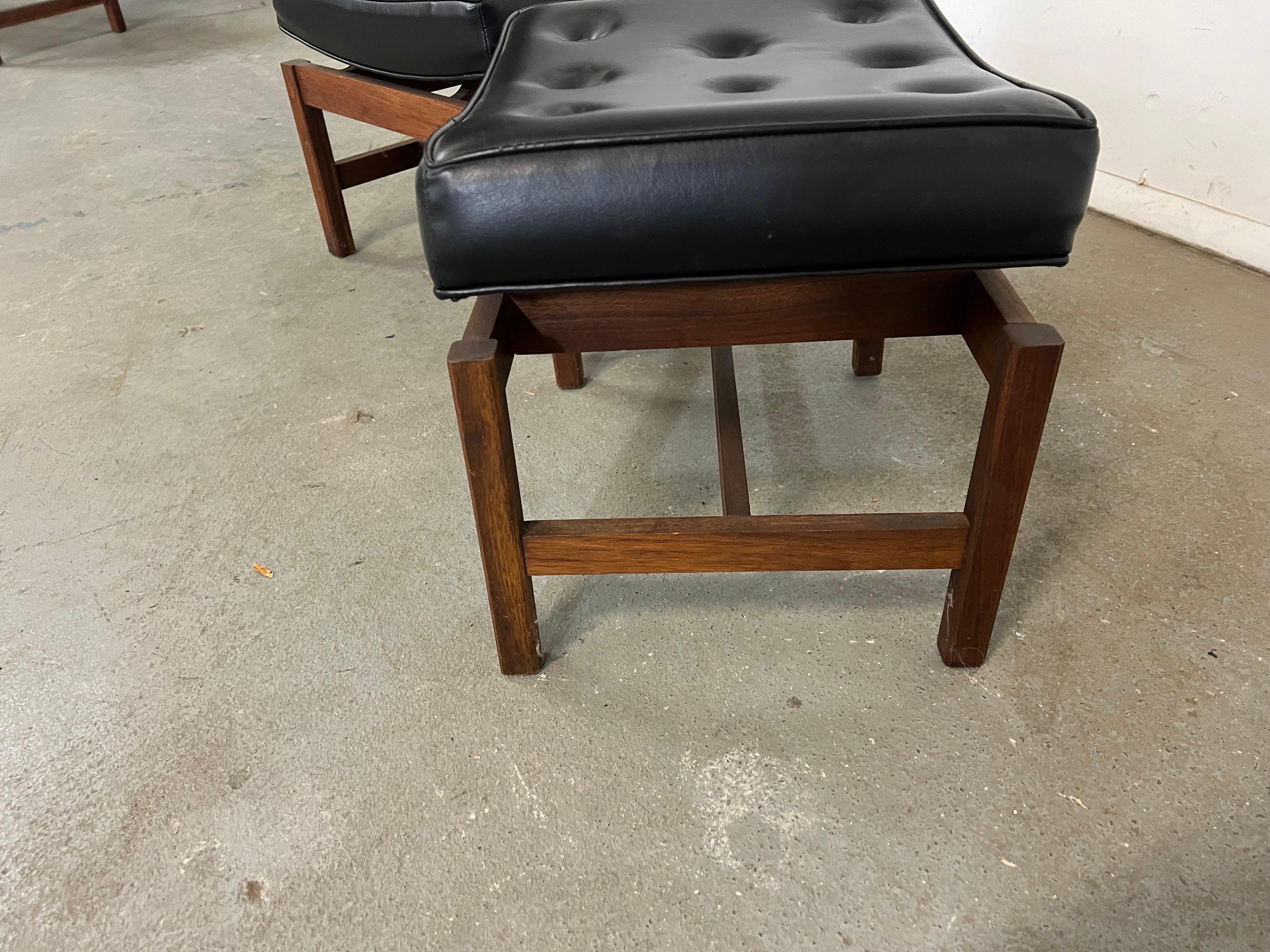 Pair of Mid Century  Modern Jens Risom Floating Top Walnut Stools/Ottomans For Sale 2