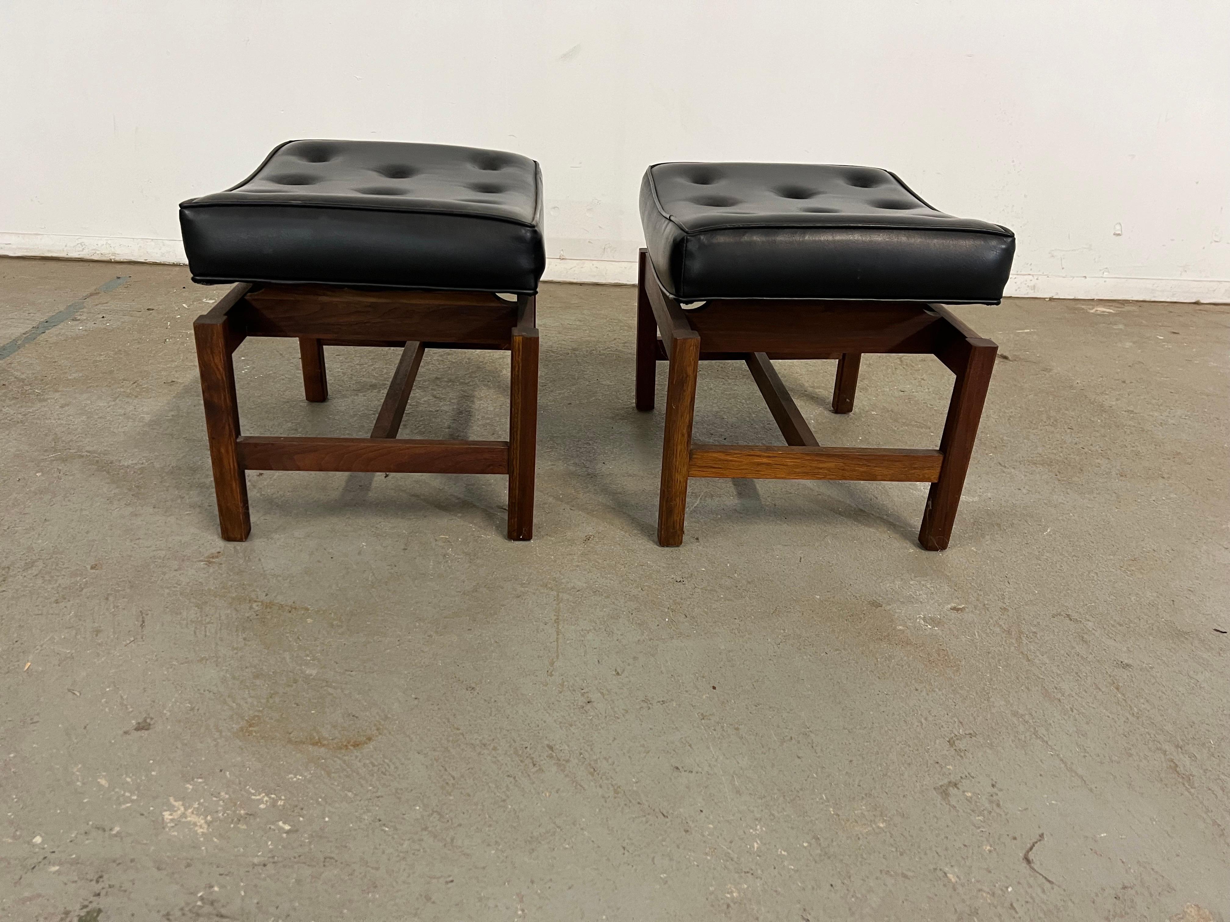 Pair of Mid Century  Modern Jens Risom Floating Top Walnut Stools/Ottomans For Sale 3