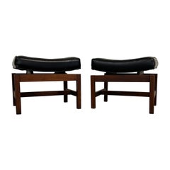 Pair of Mid Century Modern Jens Risom Floating Top Walnut Stools/Ottomans