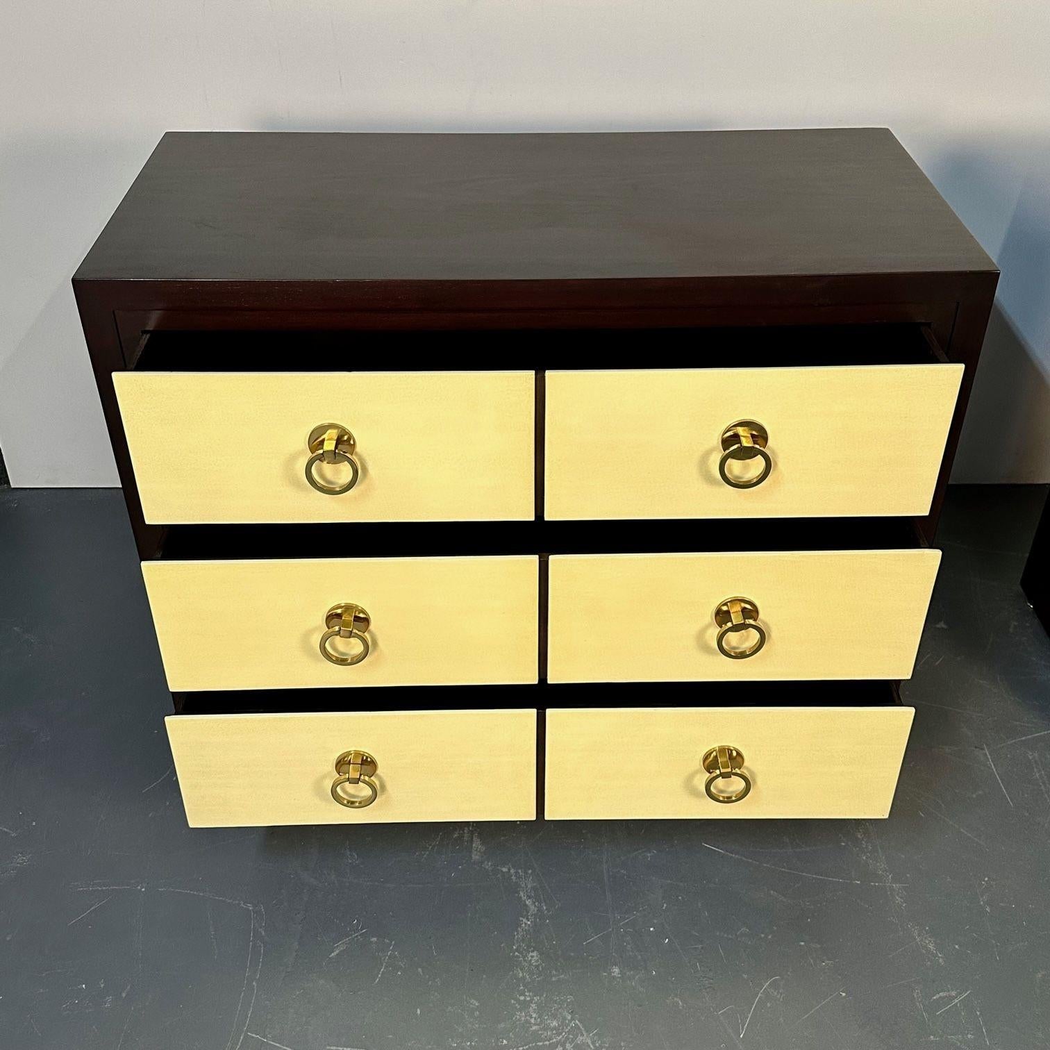 Pair of Mid-Century Modern John Stuart Parchment Nightstands / Dressers / Chests For Sale 4