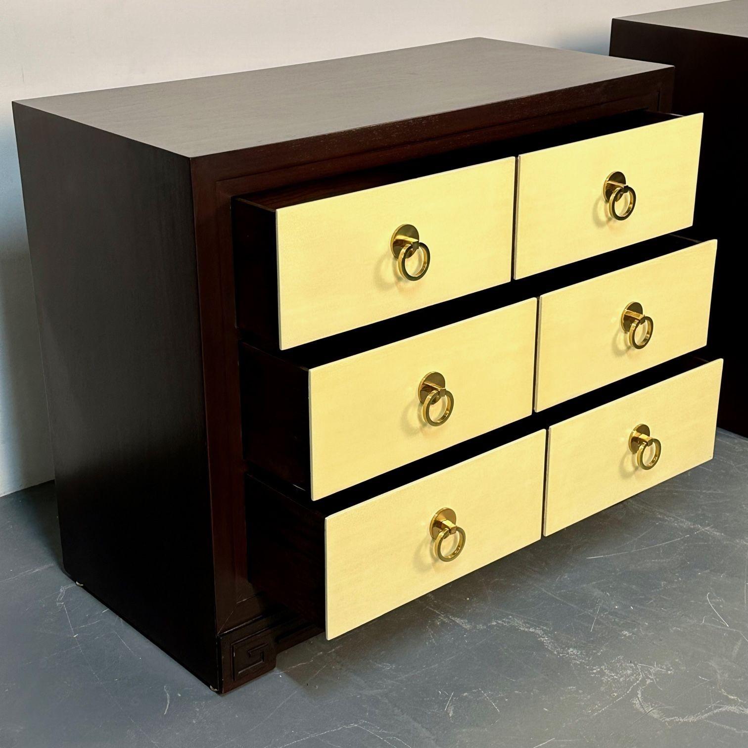 Pair of Mid-Century Modern John Stuart Parchment Nightstands / Dressers / Chests For Sale 5