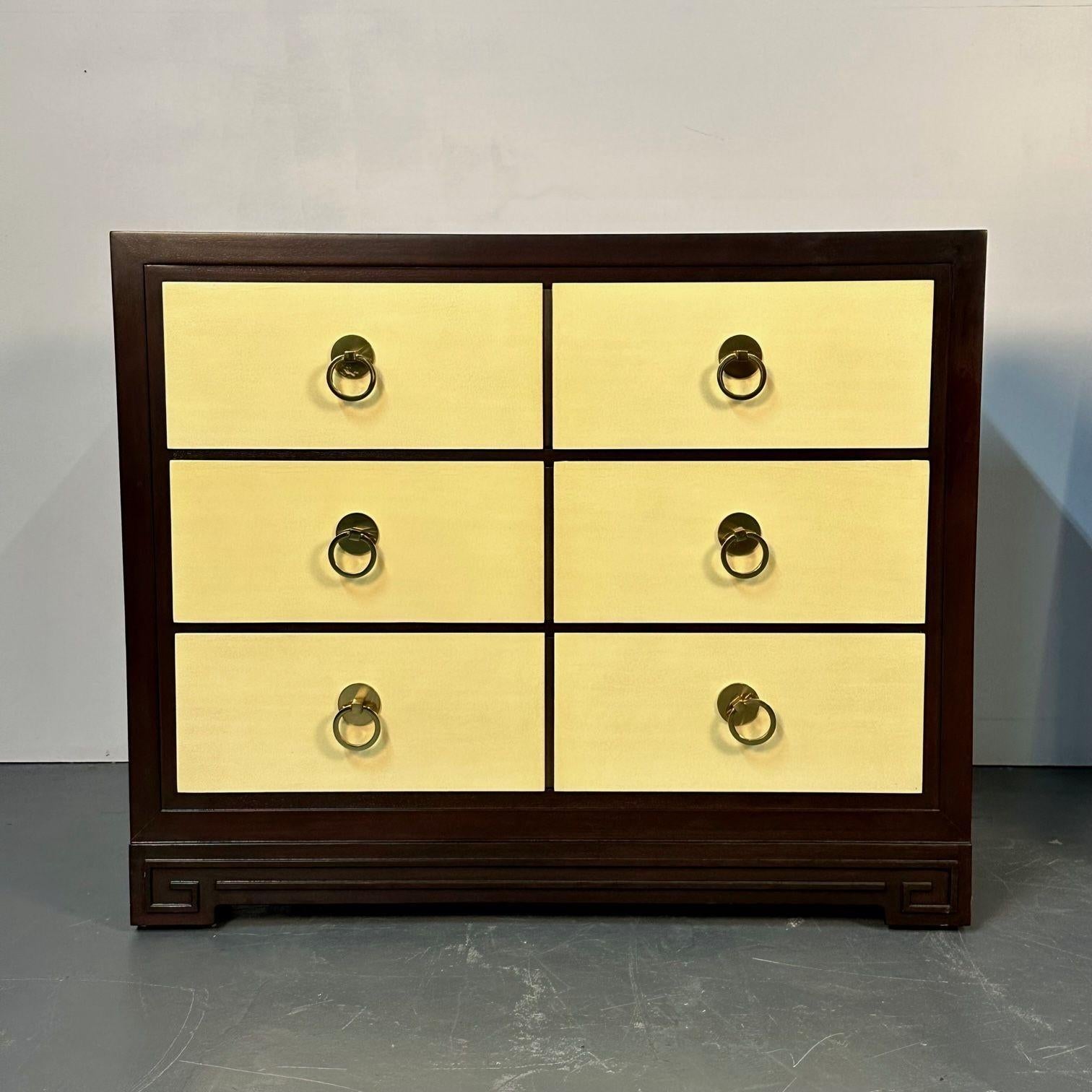 Pair of Mid-Century Modern John Stuart Parchment Nightstands / Dressers / Chests For Sale 1