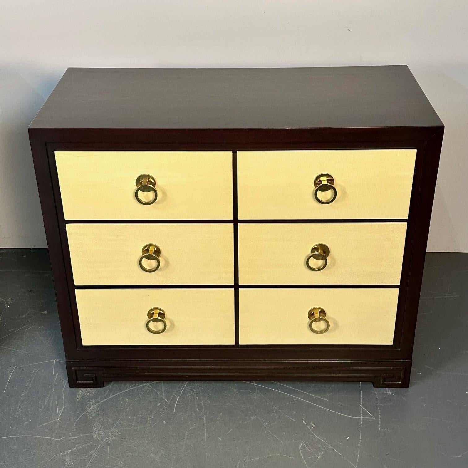 Pair of Mid-Century Modern John Stuart Parchment Nightstands / Dressers / Chests For Sale 2