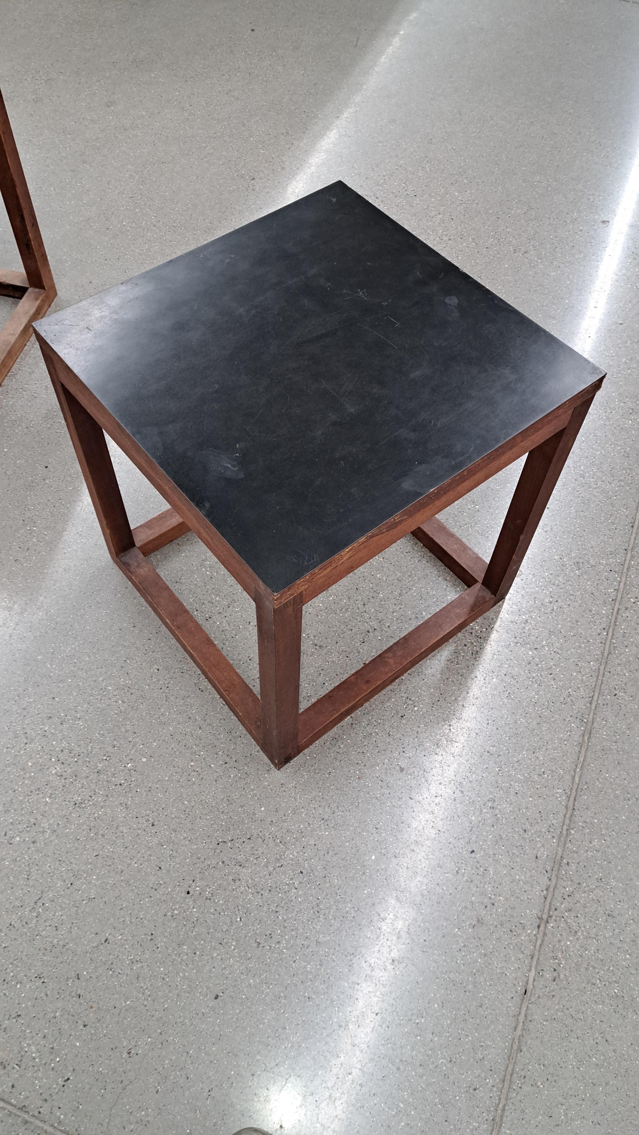 Pair of Mid-Century Modern Kai Kristiansen Style Formica Top Cube Side Tables In Good Condition For Sale In Weymouth, MA