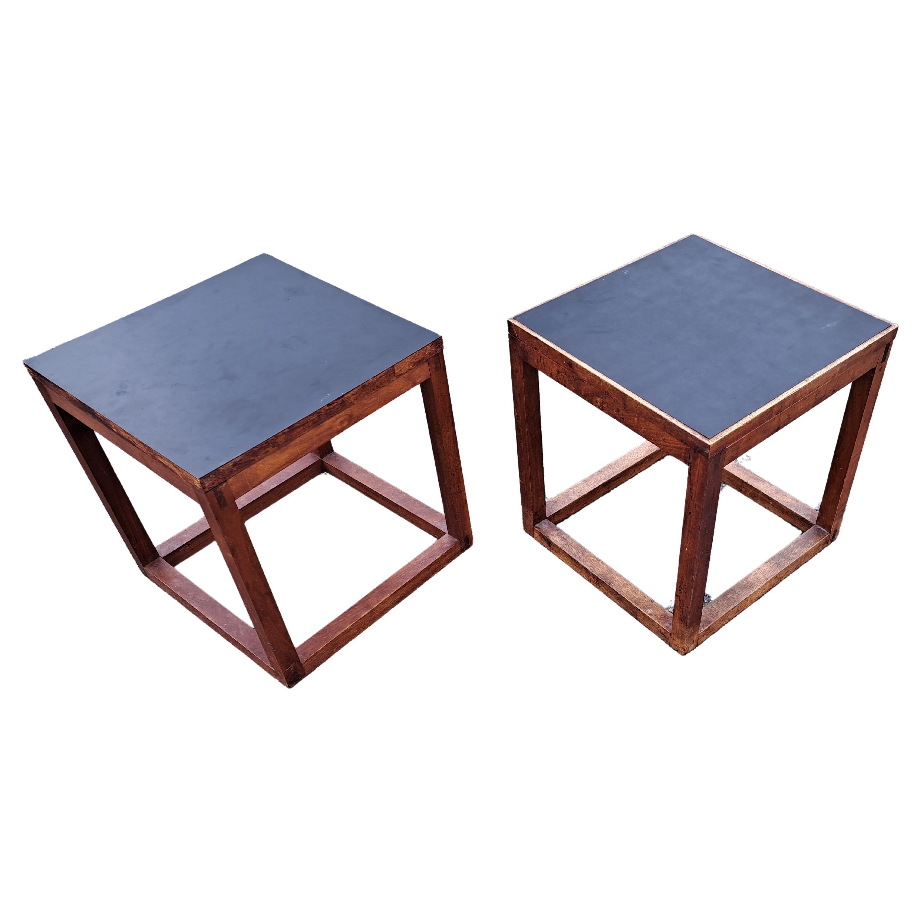 Pair of Mid-Century Modern Kai Kristiansen Style Formica Top Cube Side Tables For Sale