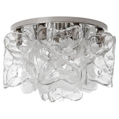 Pair of Mid-Century Modern Kalmar Flush Mount Lights, Chrome Murano Glass, 1970s