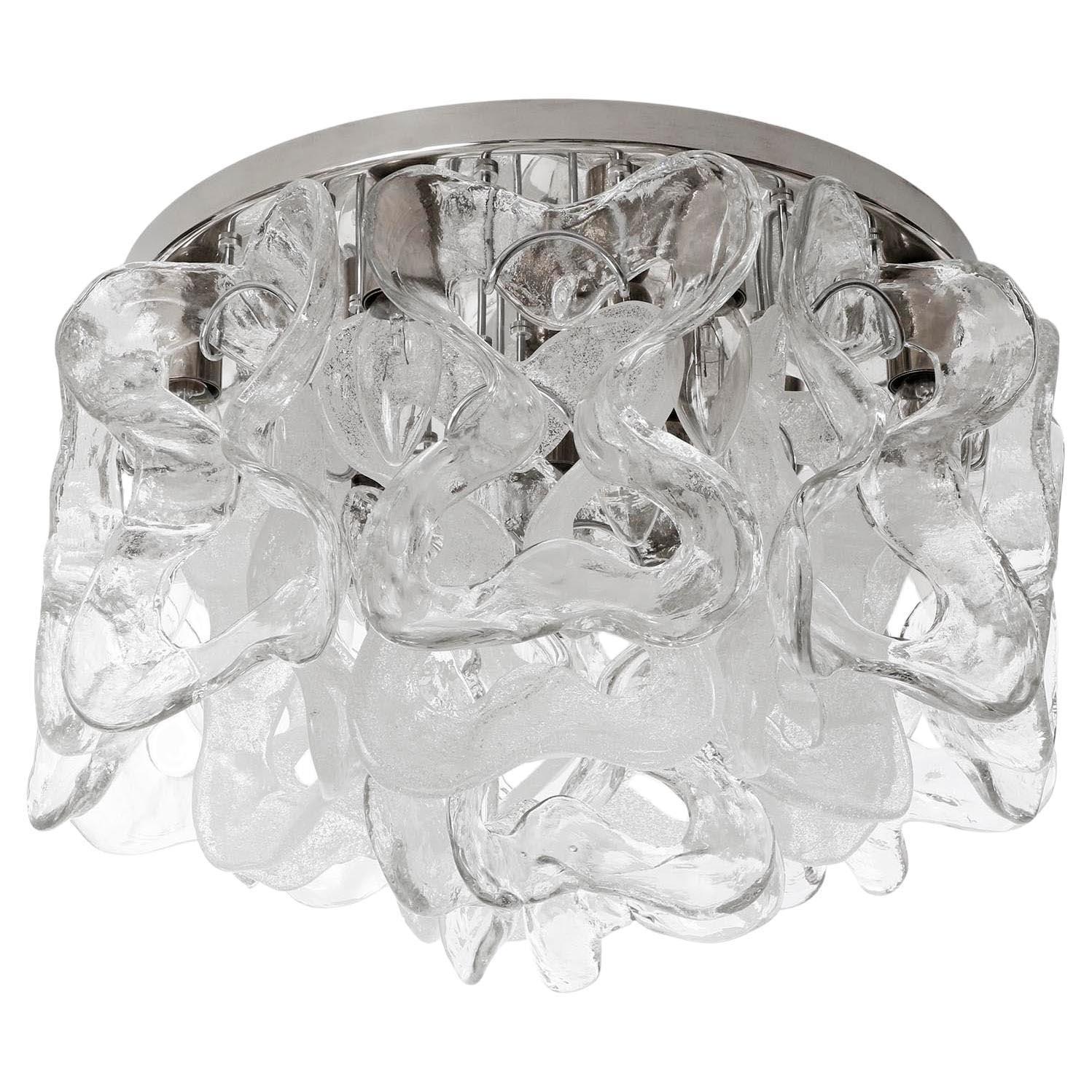 Pareja de lámparas empotradas Kalmar modernas de mediados de siglo, cristal de Murano cromado, años 70 Moderno de mediados de siglo en venta
