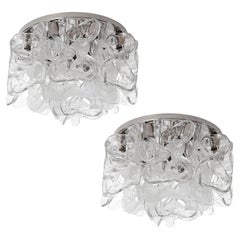 Paar moderne Kalmar Flush Mount Lights aus verchromtem Murano-Glas aus der Mitte des Jahrhunderts, 1970er Jahre