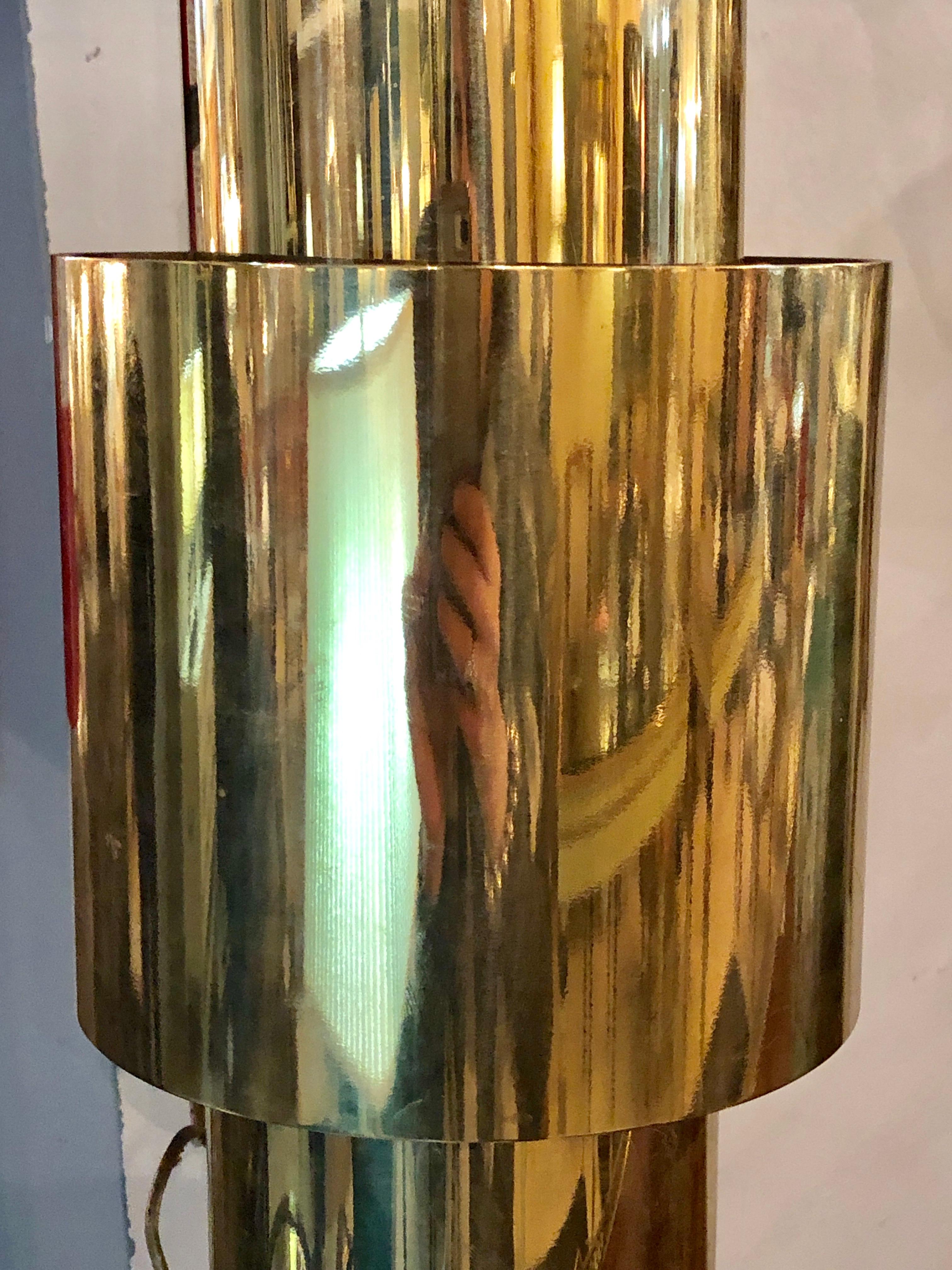 Mid-20th Century Pair of Mid-Century Modern Brass and Lucite Wall Sconces