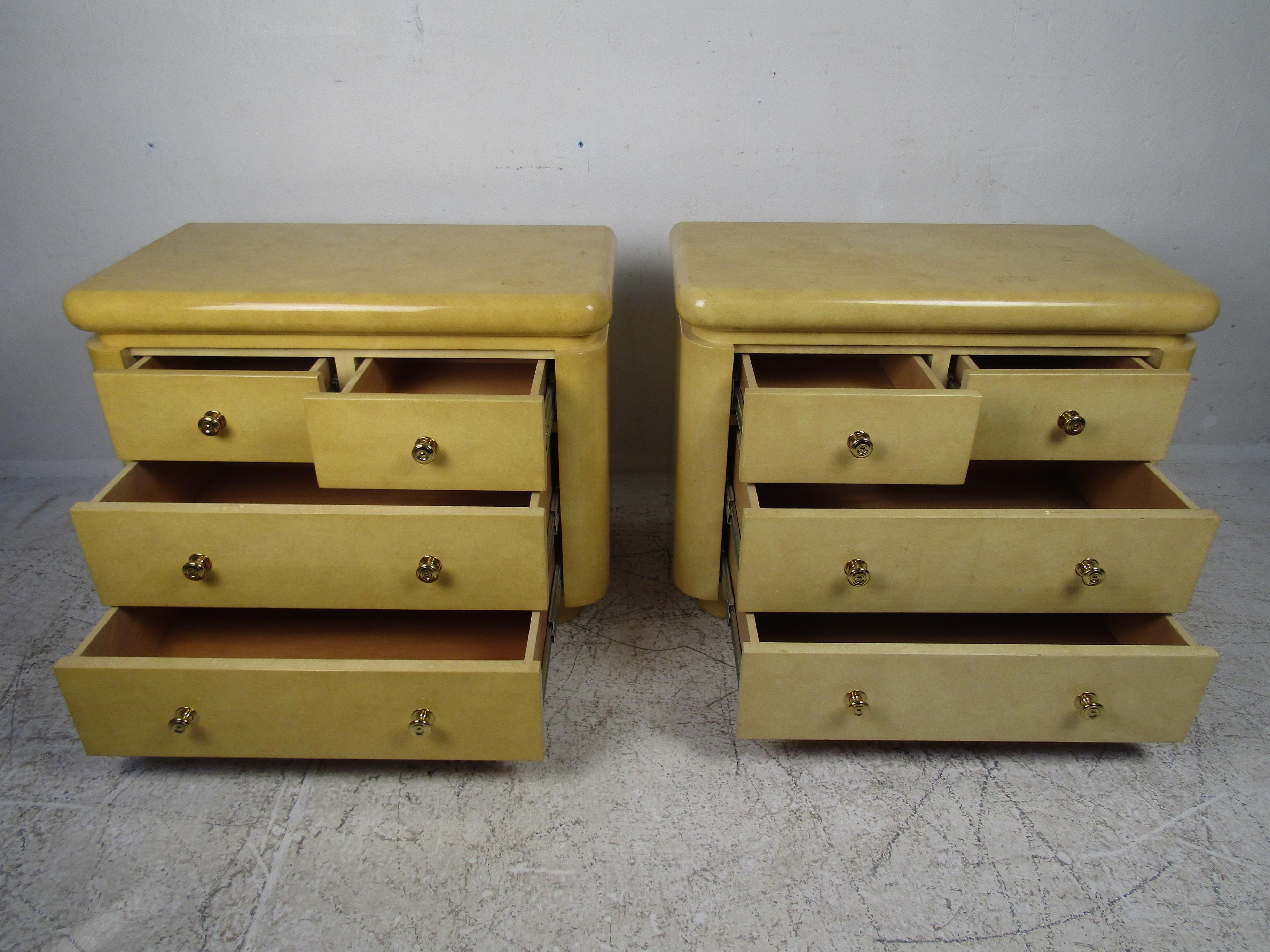 Late 20th Century Pair of Mid-Century Modern Karl Springer Style Lacquered Goatskin Chests For Sale