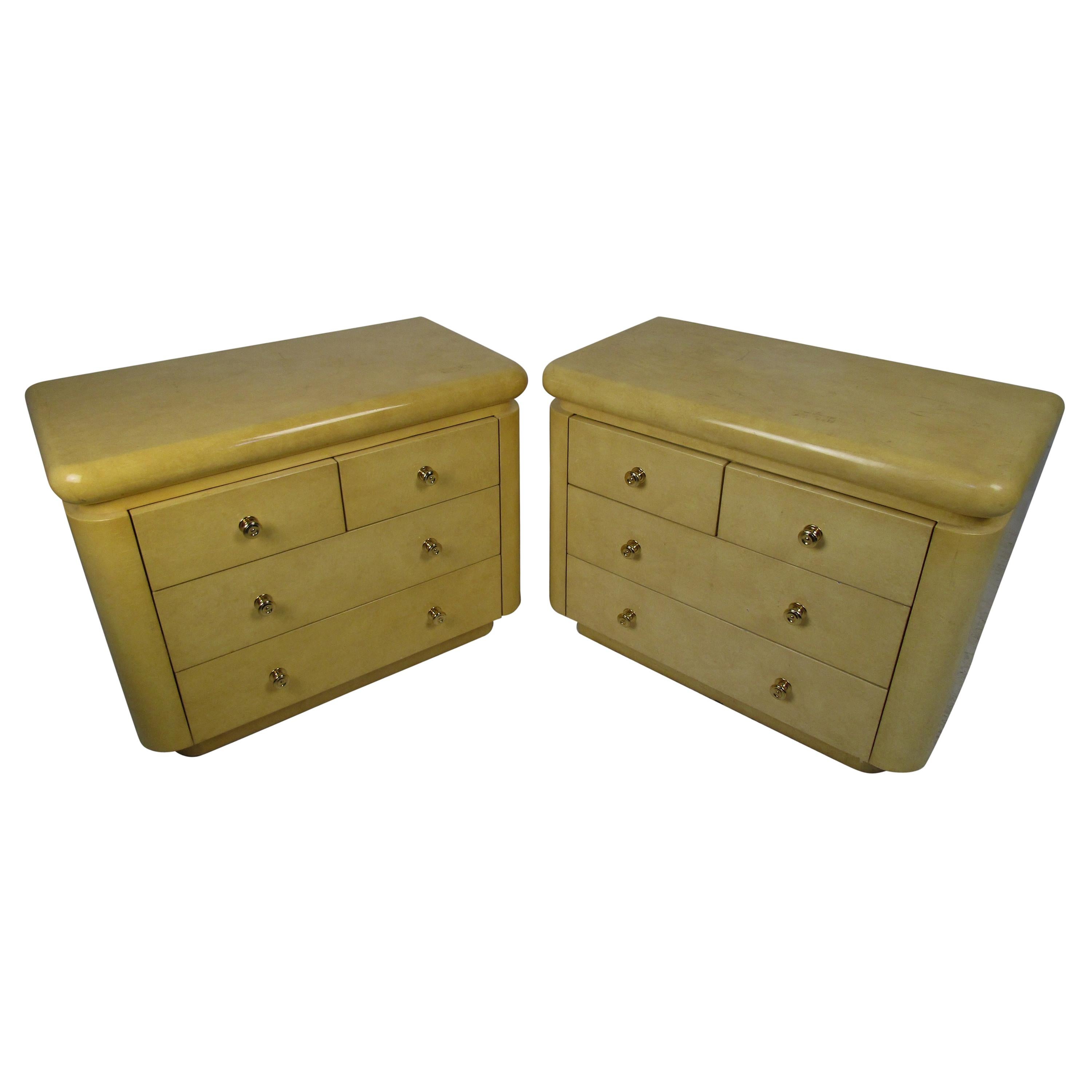 Pair of Mid-Century Modern Karl Springer Style Lacquered Goatskin Chests For Sale