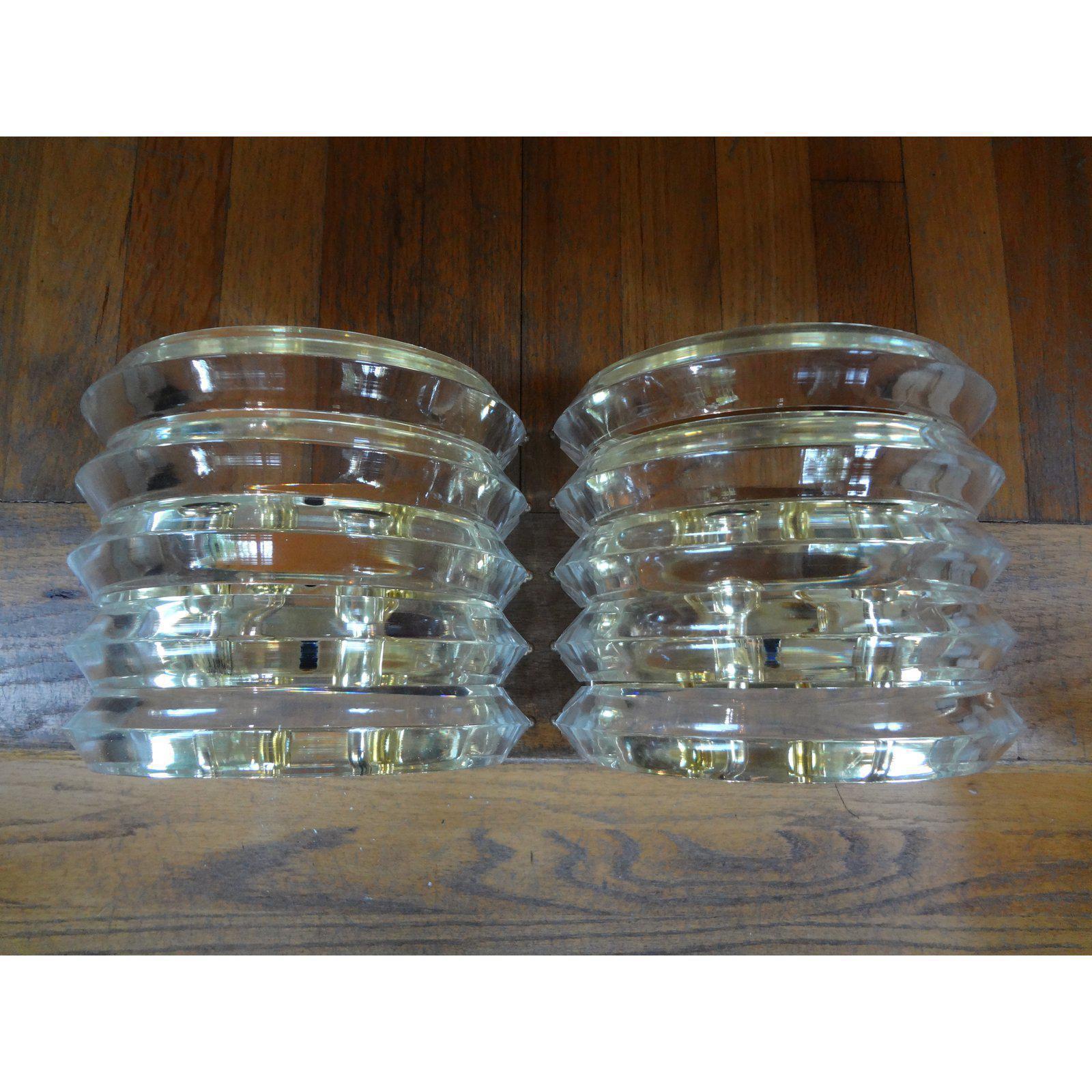 Pair of Mid-Century Modern Karl Springer Style Lucite and Brass Sconces For Sale 1