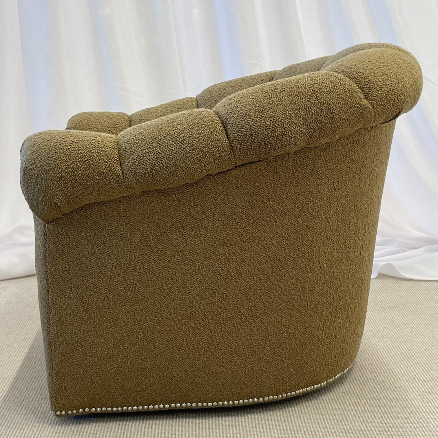 Pair of Mid-Century Modern Baughman Style  Swivel / Lounge / Tub Chairs, Boucle For Sale 6