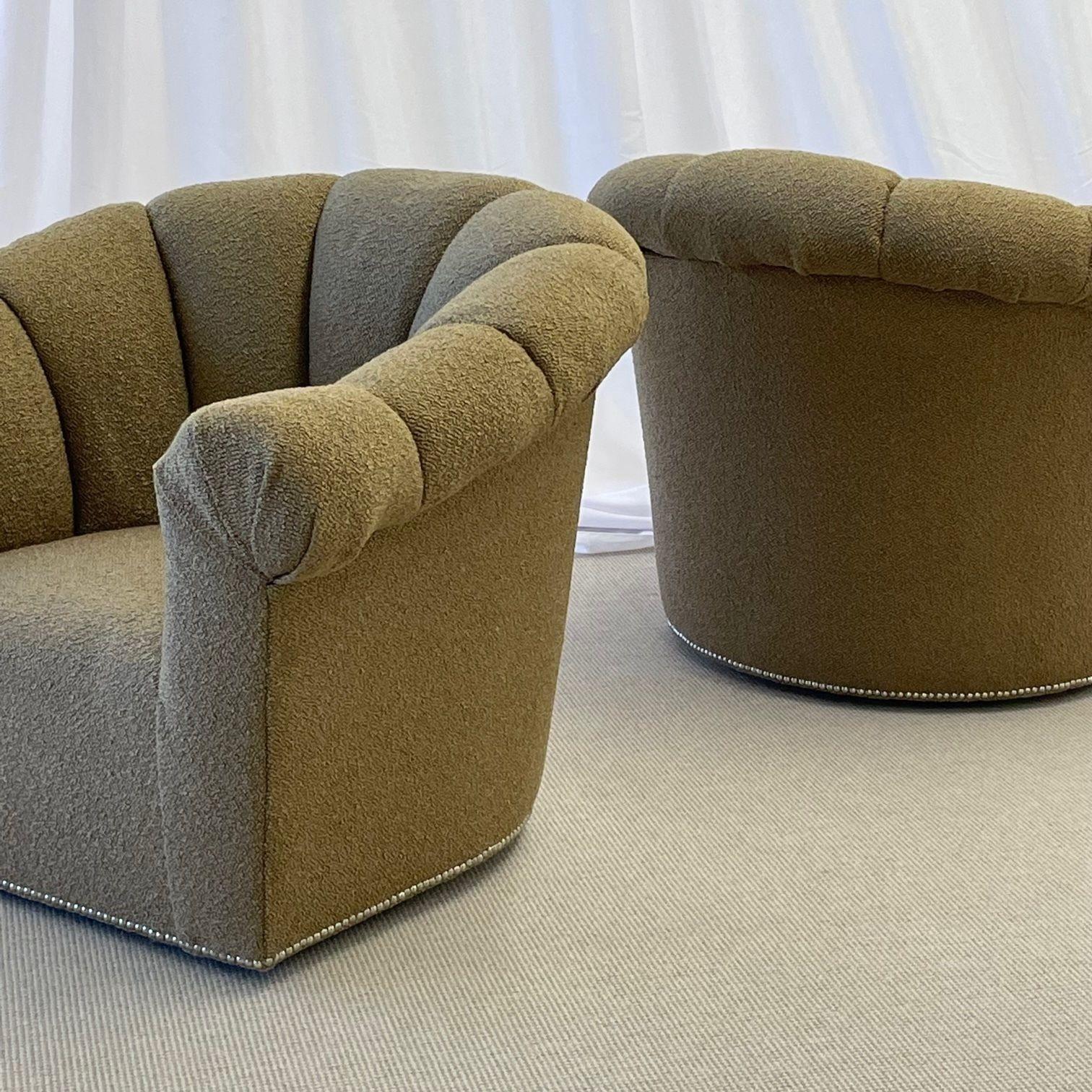 American Pair of Mid-Century Modern Baughman Style  Swivel / Lounge / Tub Chairs, Boucle For Sale
