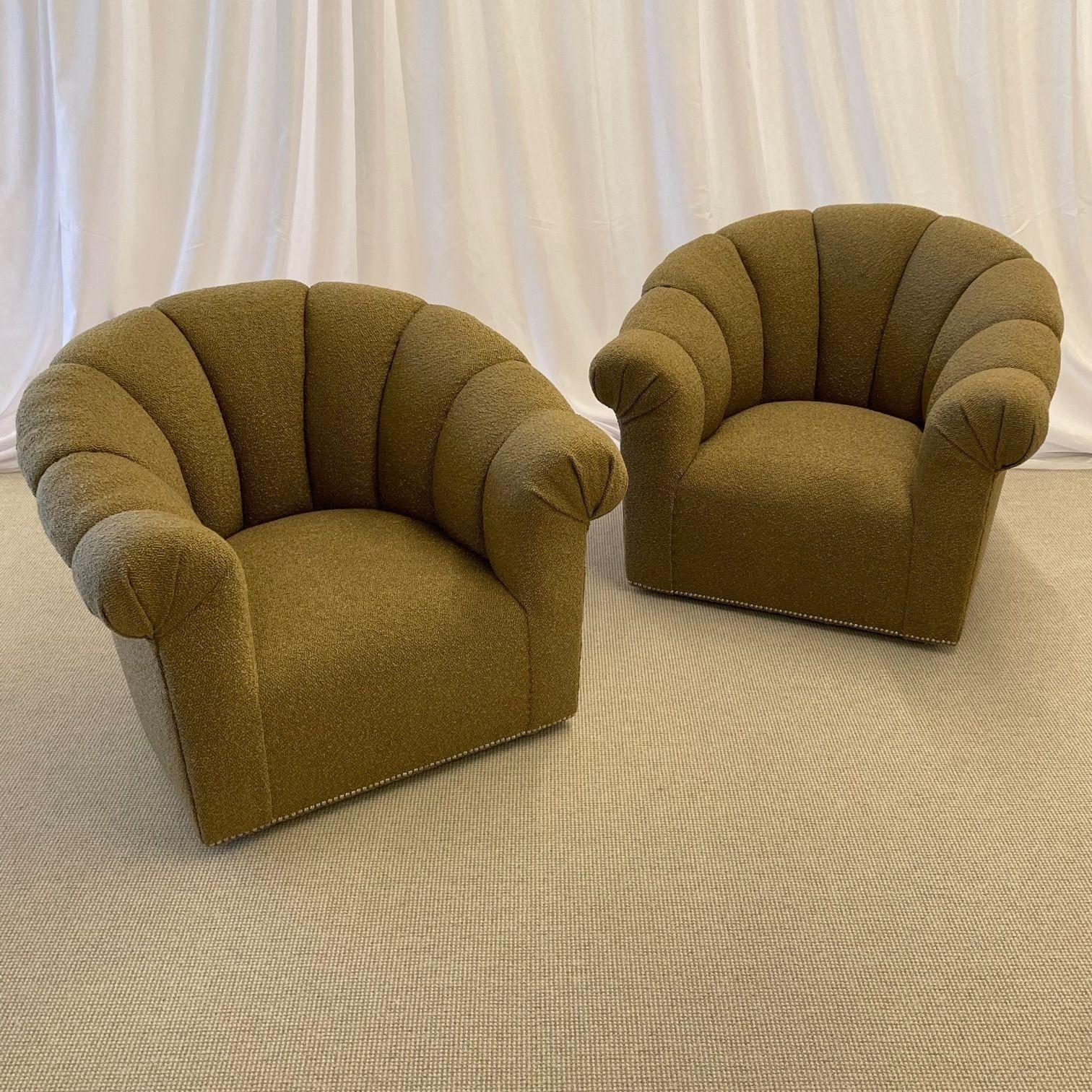 Fabric Pair of Mid-Century Modern Baughman Style  Swivel / Lounge / Tub Chairs, Boucle For Sale