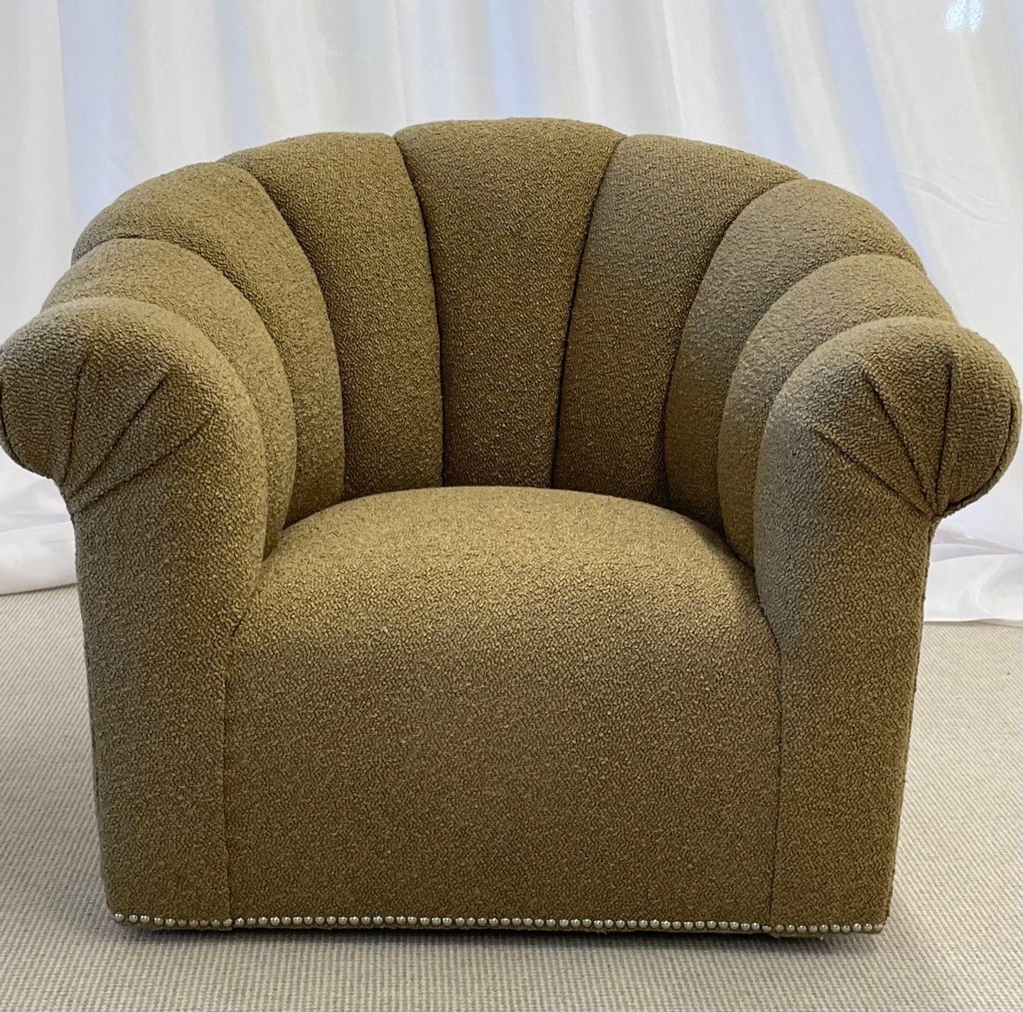 Tissu Paire de fauteuils pivotants / chaises longues / chaises tubulaires Boucle de Karl Springer, de style moderne du milieu du siècle dernier en vente